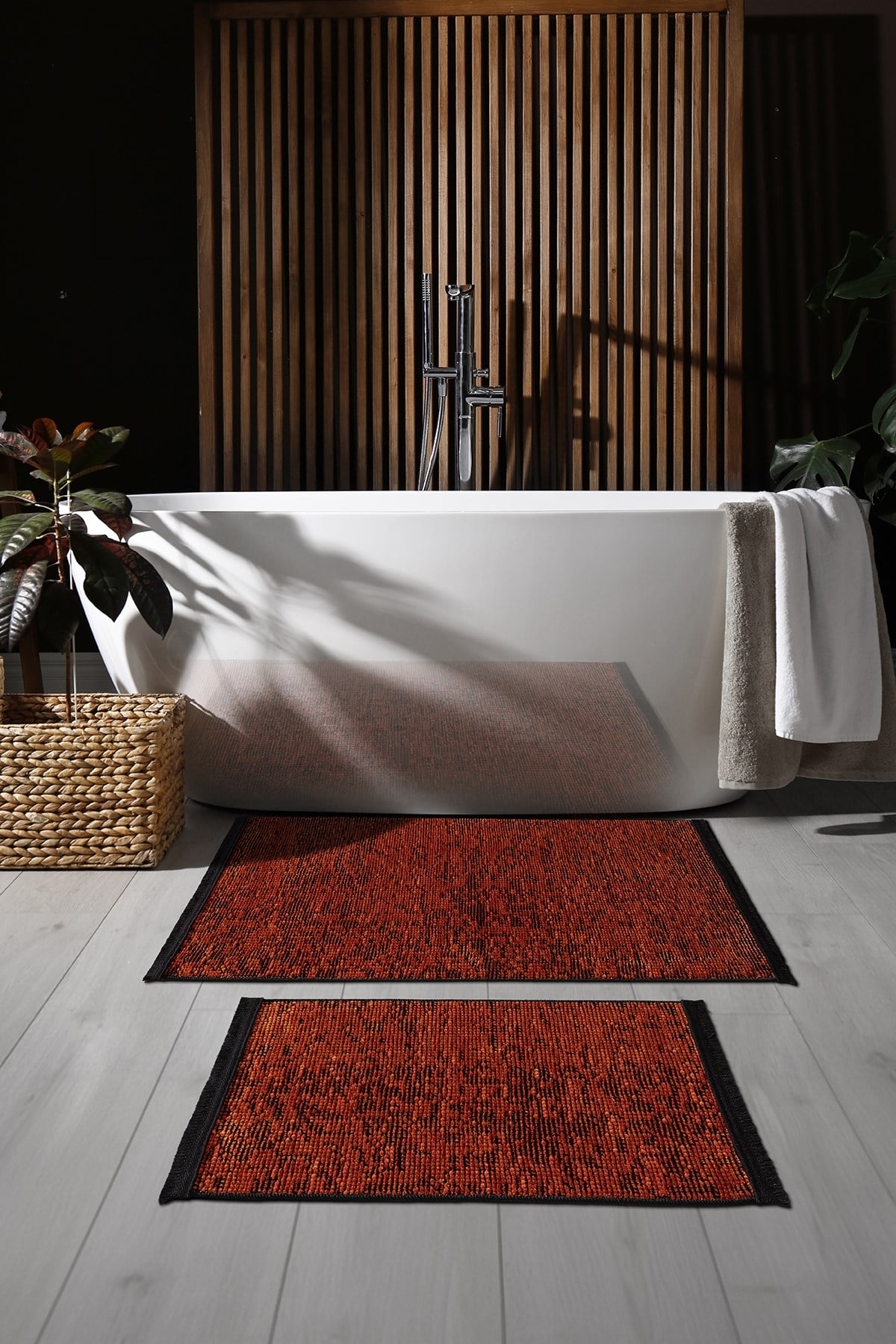 Rothi Pamuklu Kaymaz Taban Turuncu 2'li Banyo Paspas Seti 60x100 60x50