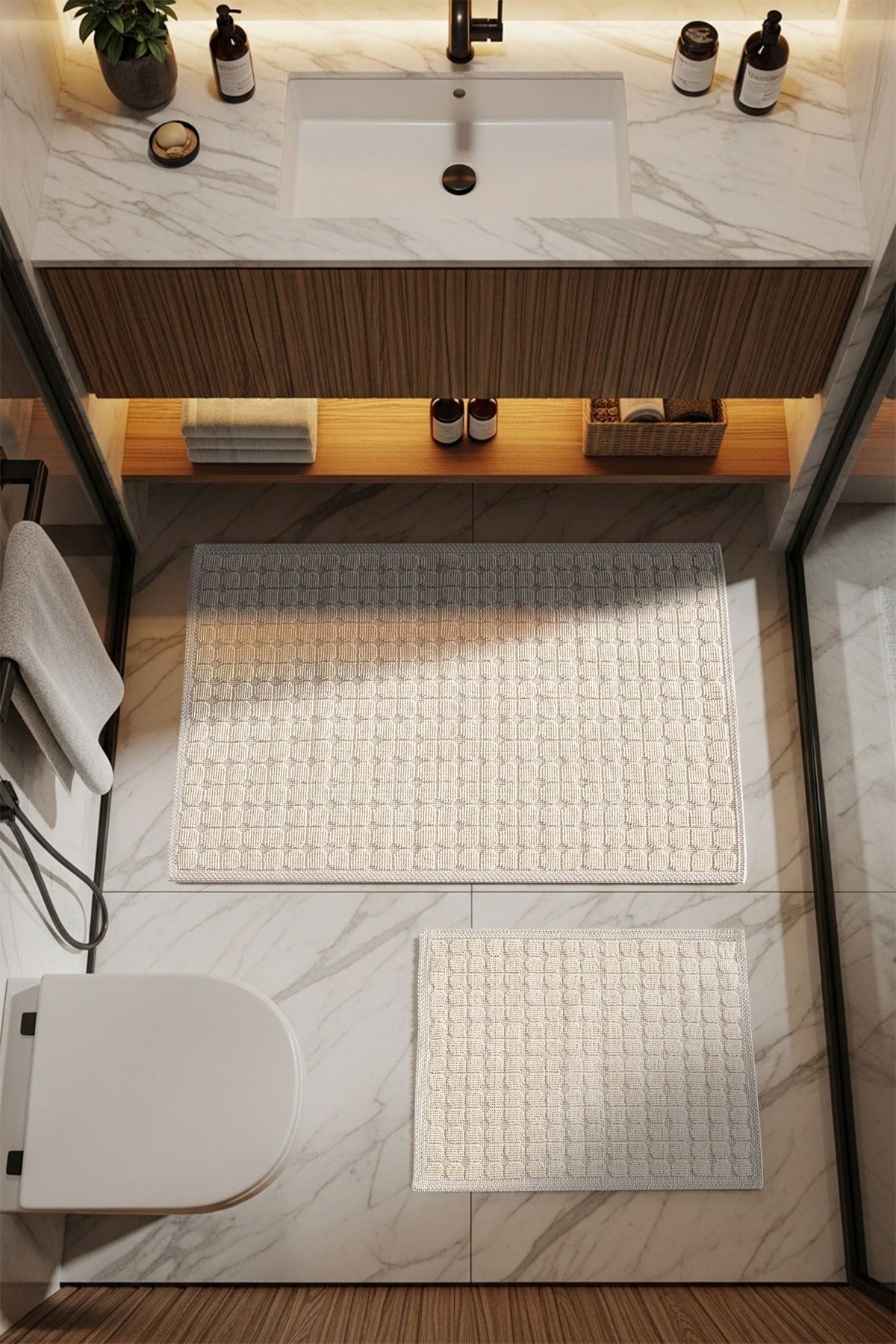 Sakura Sk009a Doğal Pamuk 2'li Banyo Paspas Seti 60x100 60x50cm Kaymaz Taban Makinada Yıkanabilir