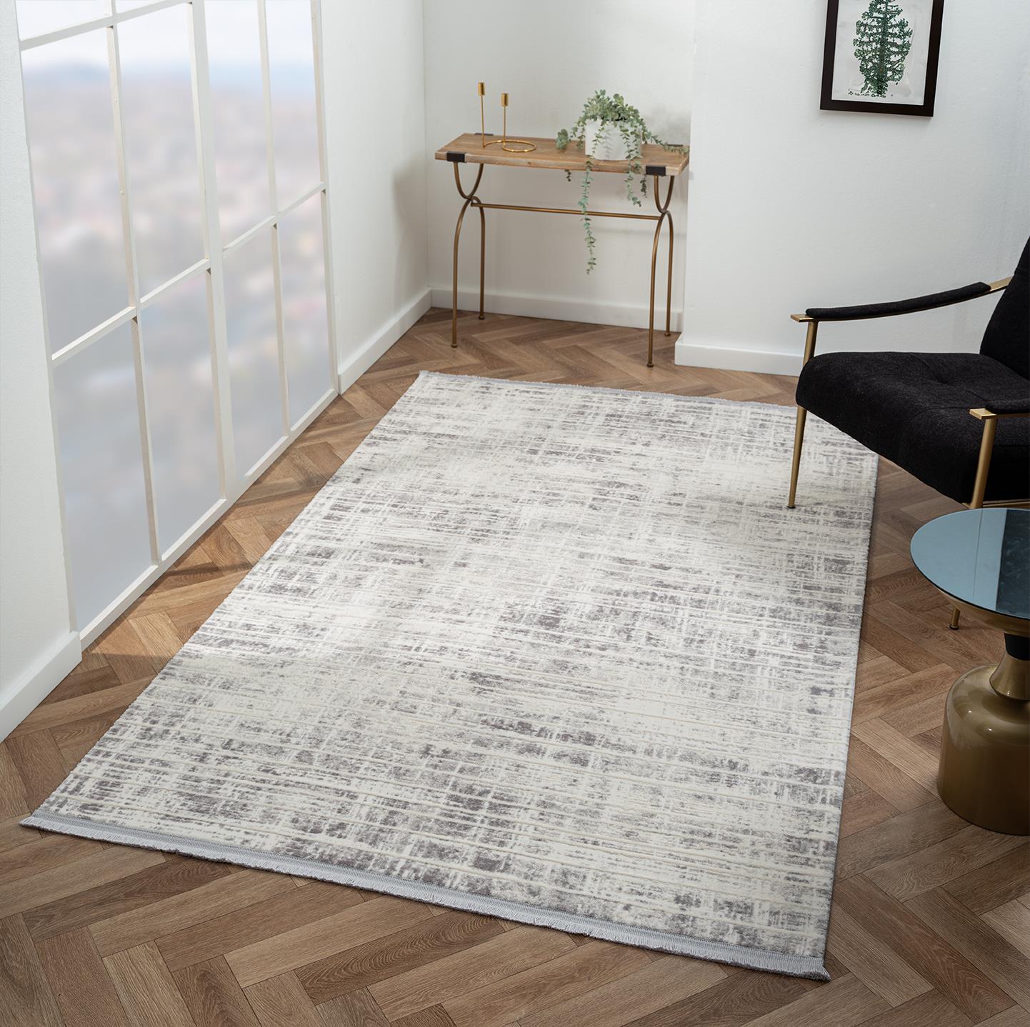 Scala SC008G Gri Halı Modern Desenli Tozu Az Akrilik Pamuk Taban