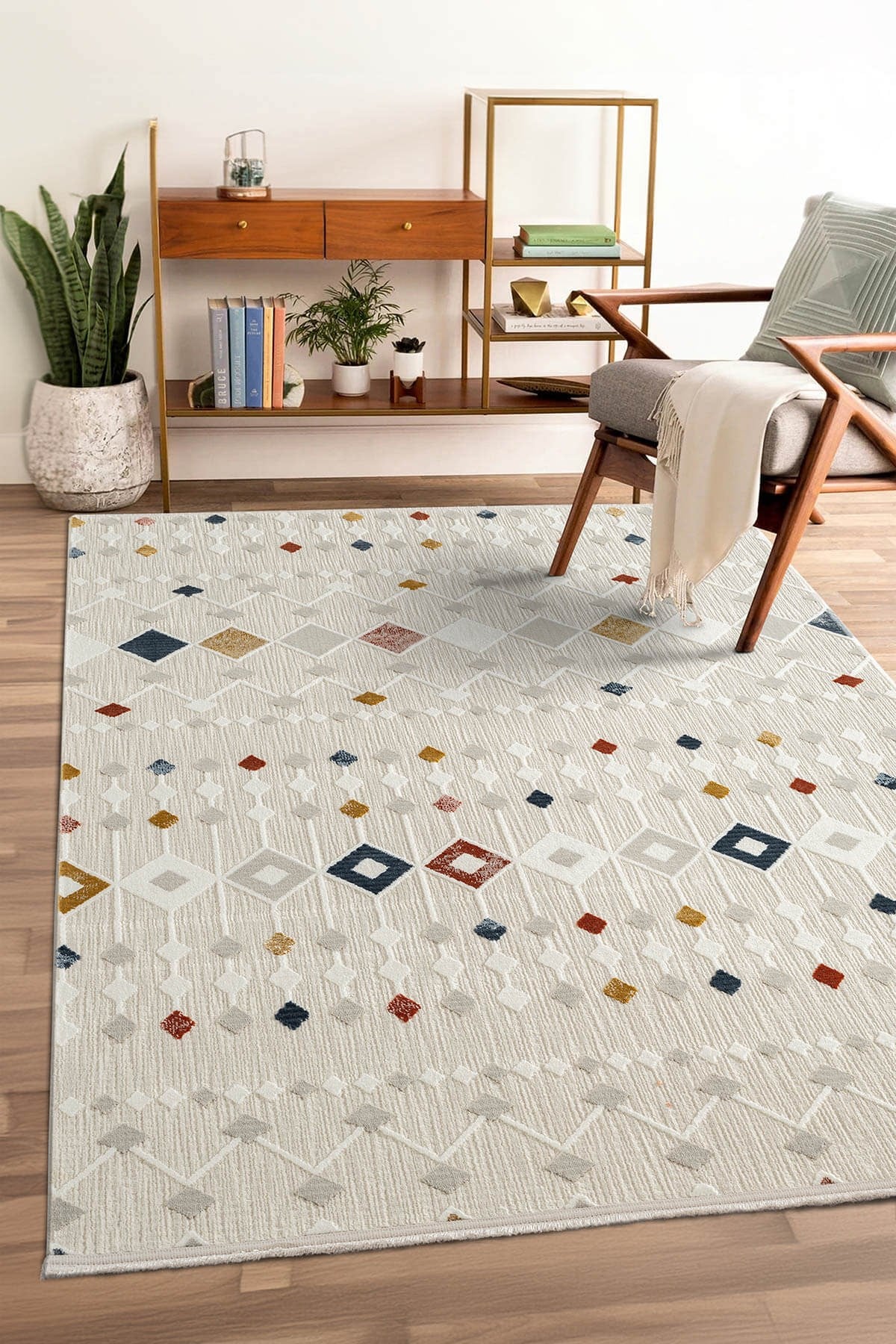 Tablo TL001A Krem Halı Modern Desen Pamuk Taban Yıkanabilir Salon Halısı Yatak Odası