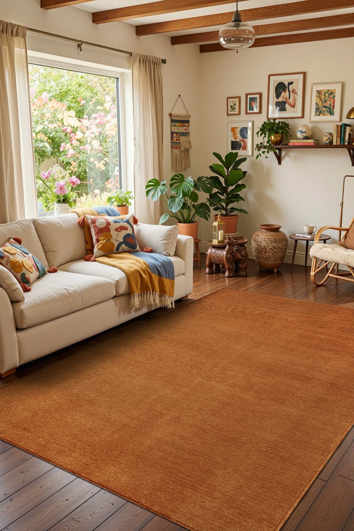 Valerıa VLR01T Turuncu Dekoratif Şönil Kilim Modern Desen Yıkanabilir Yumuşak Kaymaz Taban Halı
