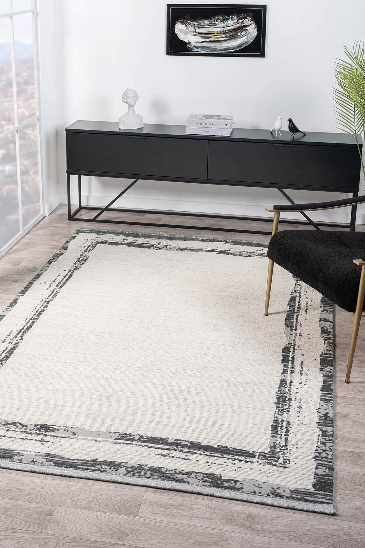 Vista VS004G Krem Halı Modern Desen Pamuk Taban Yıkanabilir Salon Halısı Yatak Odası