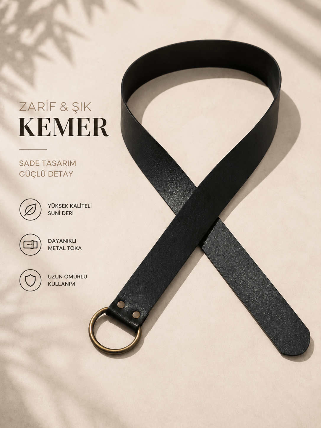 Küçük Oval Tokalı Kadın Kemer-Siyah