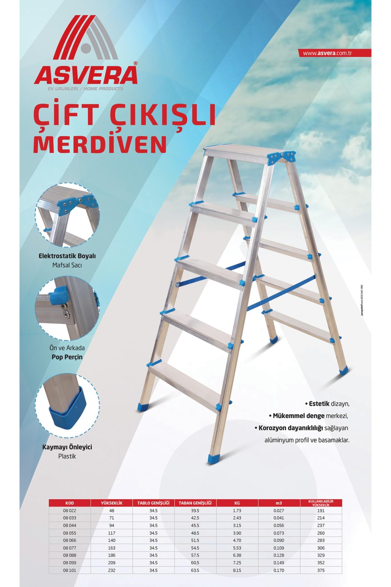 ASVERA ALÜMİNYUM 2+2 ÇİFT ÇIKIŞLI MERDİVEN