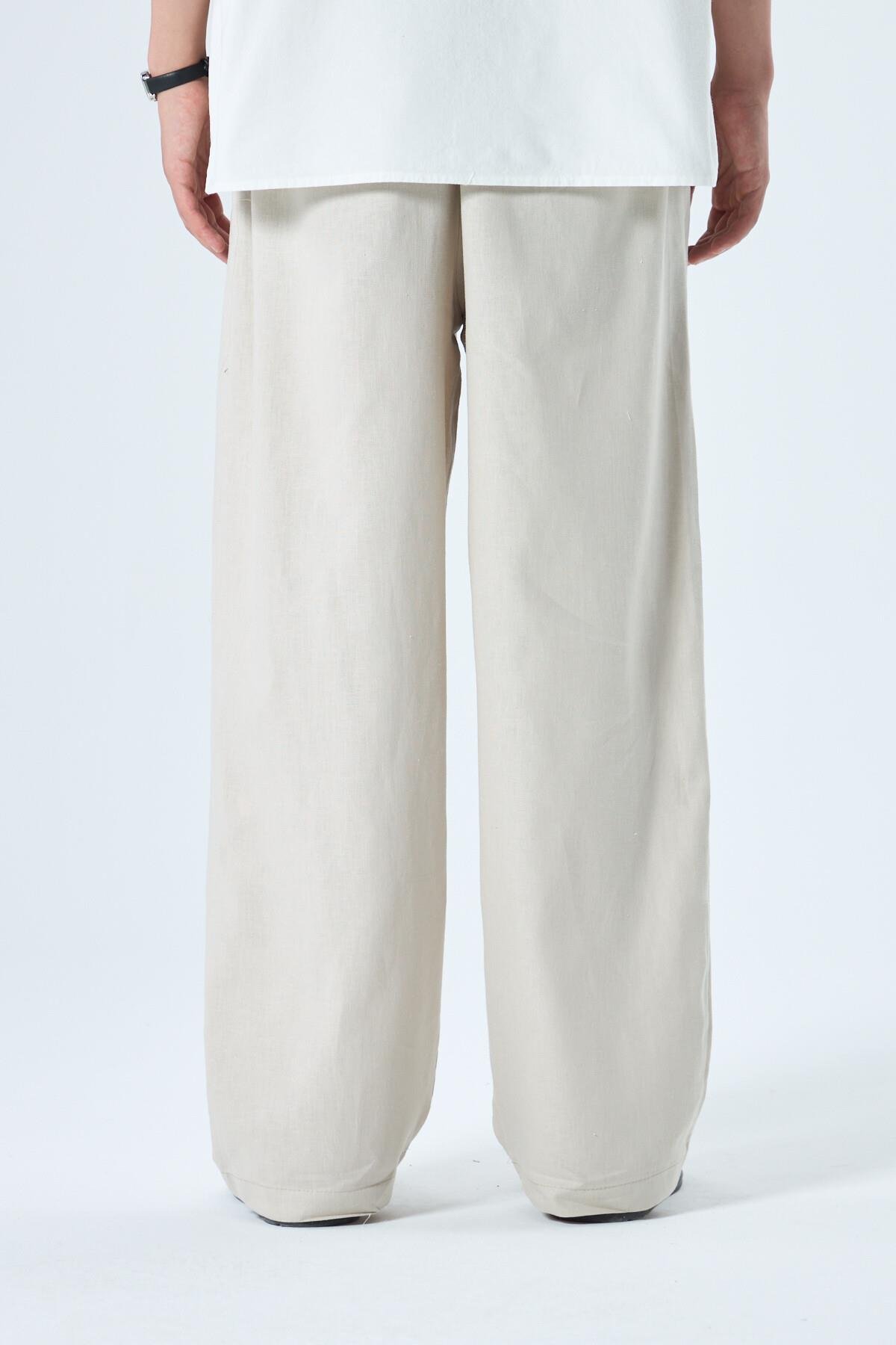 %100 Keten Baggy Pantolon Taş