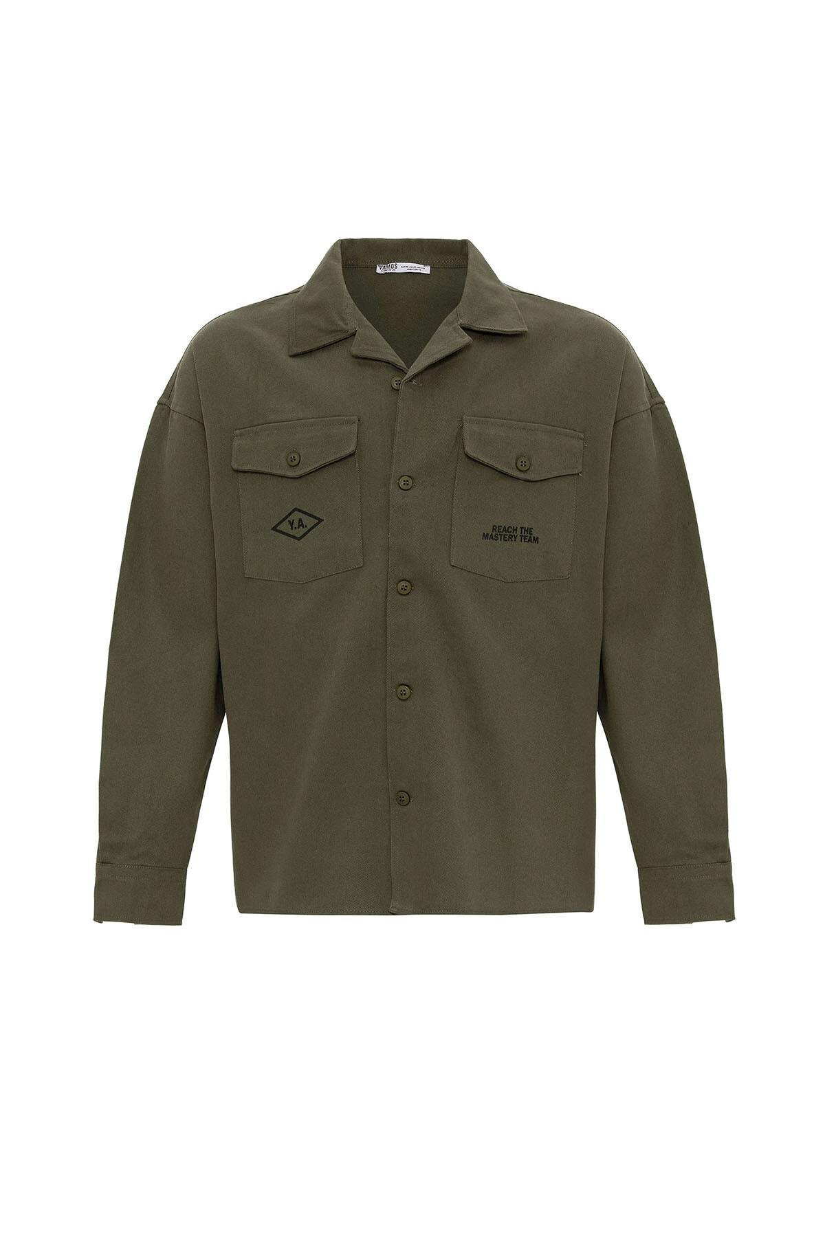 Arka Baskılı Oversize Denım Ceket Haki