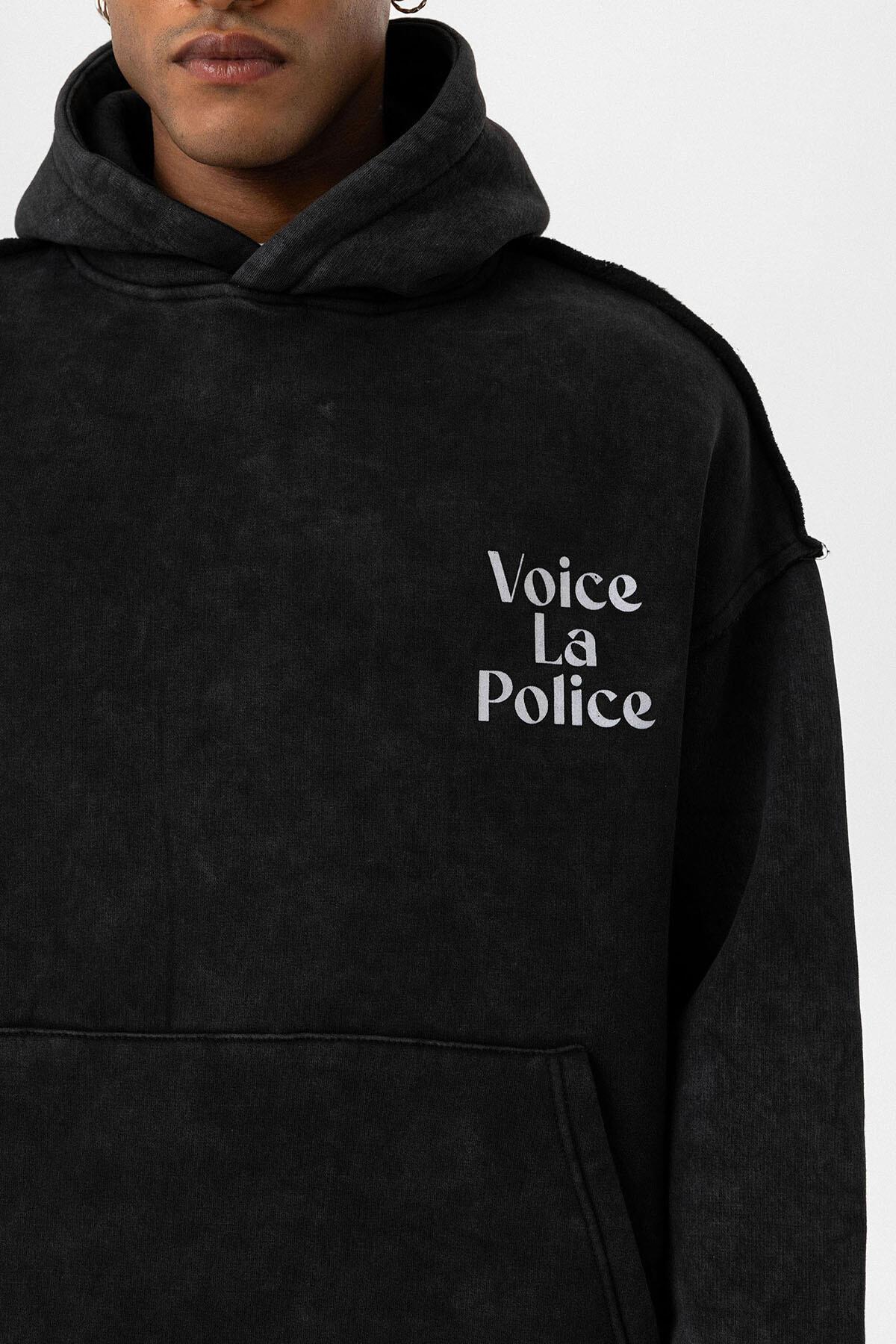 Arka Baskılı Oversize Kapüşonlu Sweatshirt Siyah