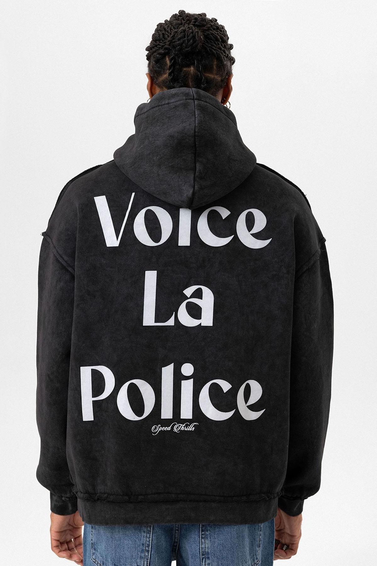 Arka Baskılı Oversize Kapüşonlu Sweatshirt Siyah