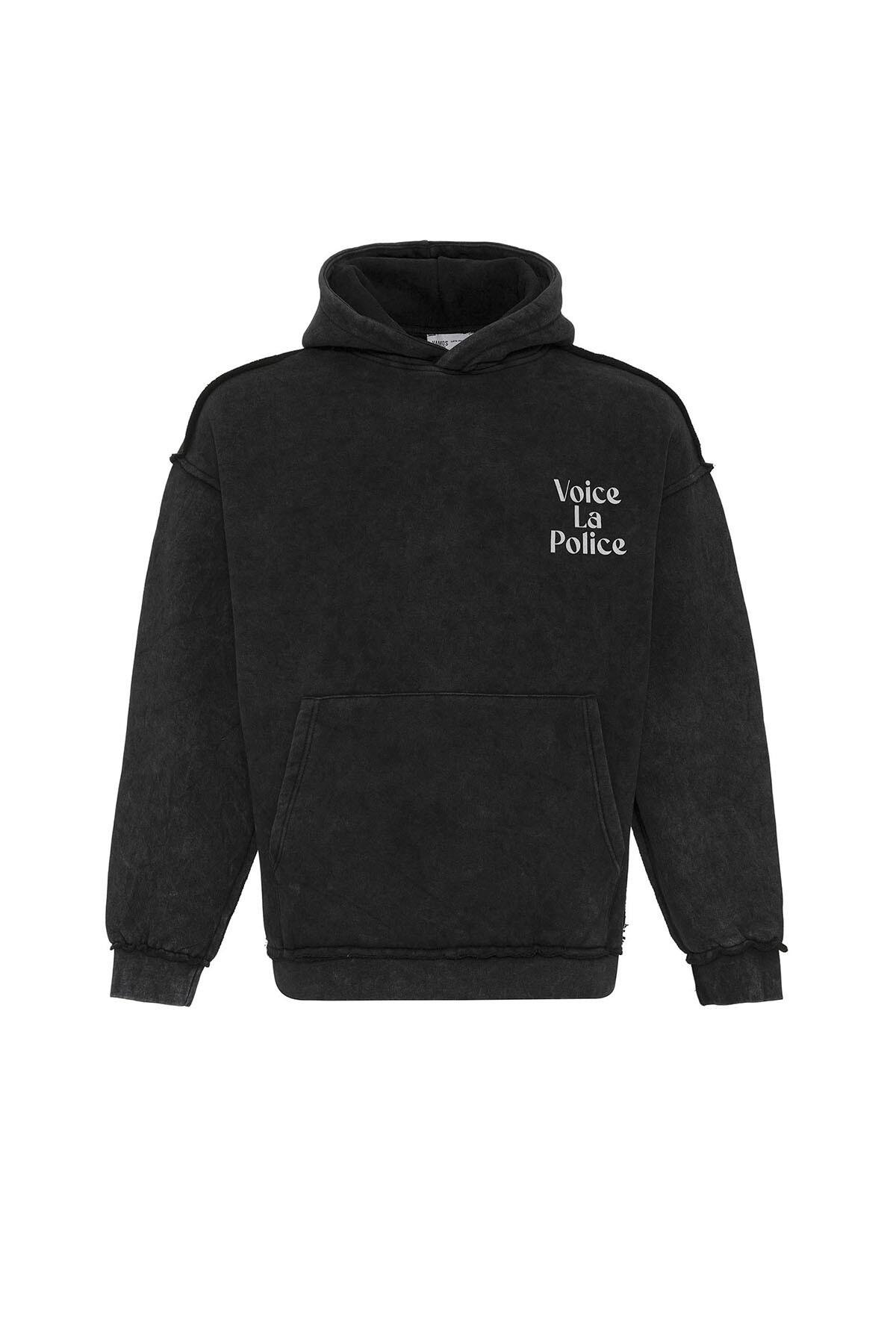 Arka Baskılı Oversize Kapüşonlu Sweatshirt Siyah