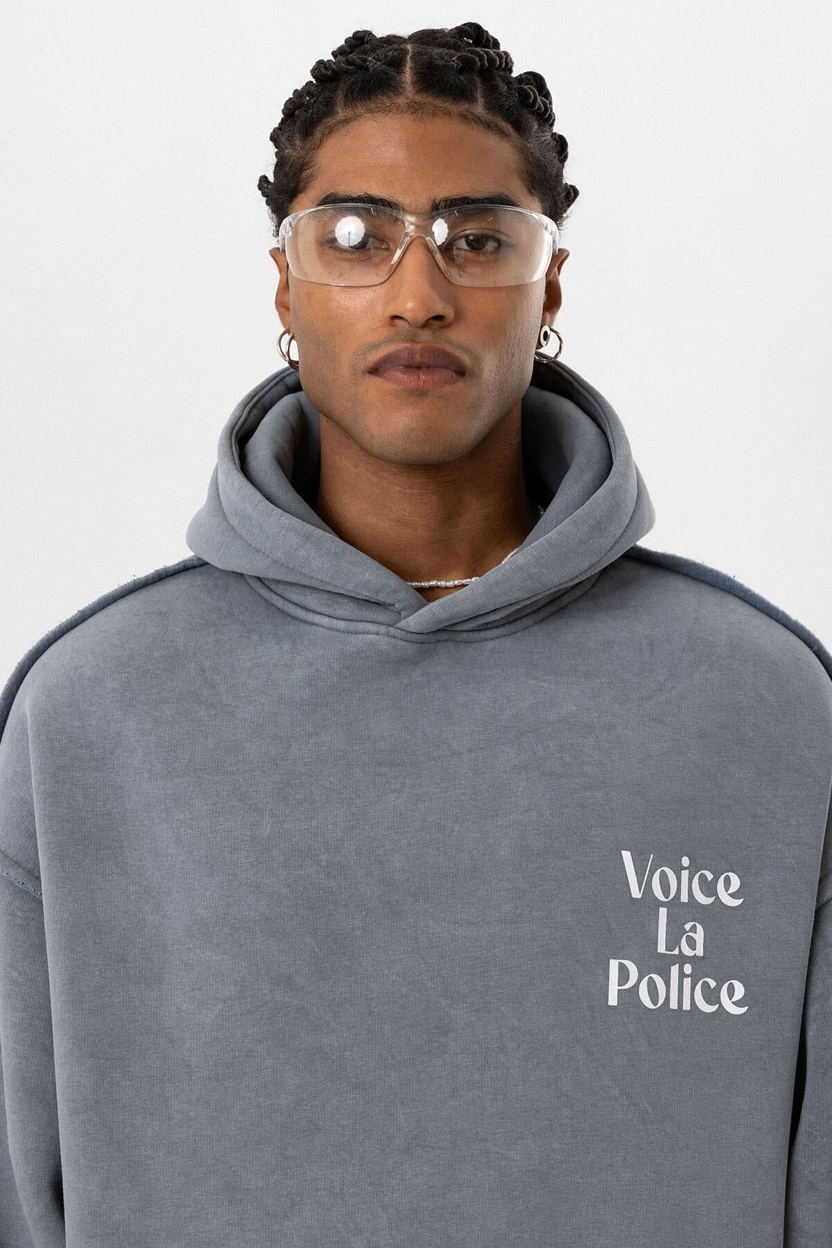 Arka Baskılı Oversize Kapüşonlu Sweatshirt Açık Füme
