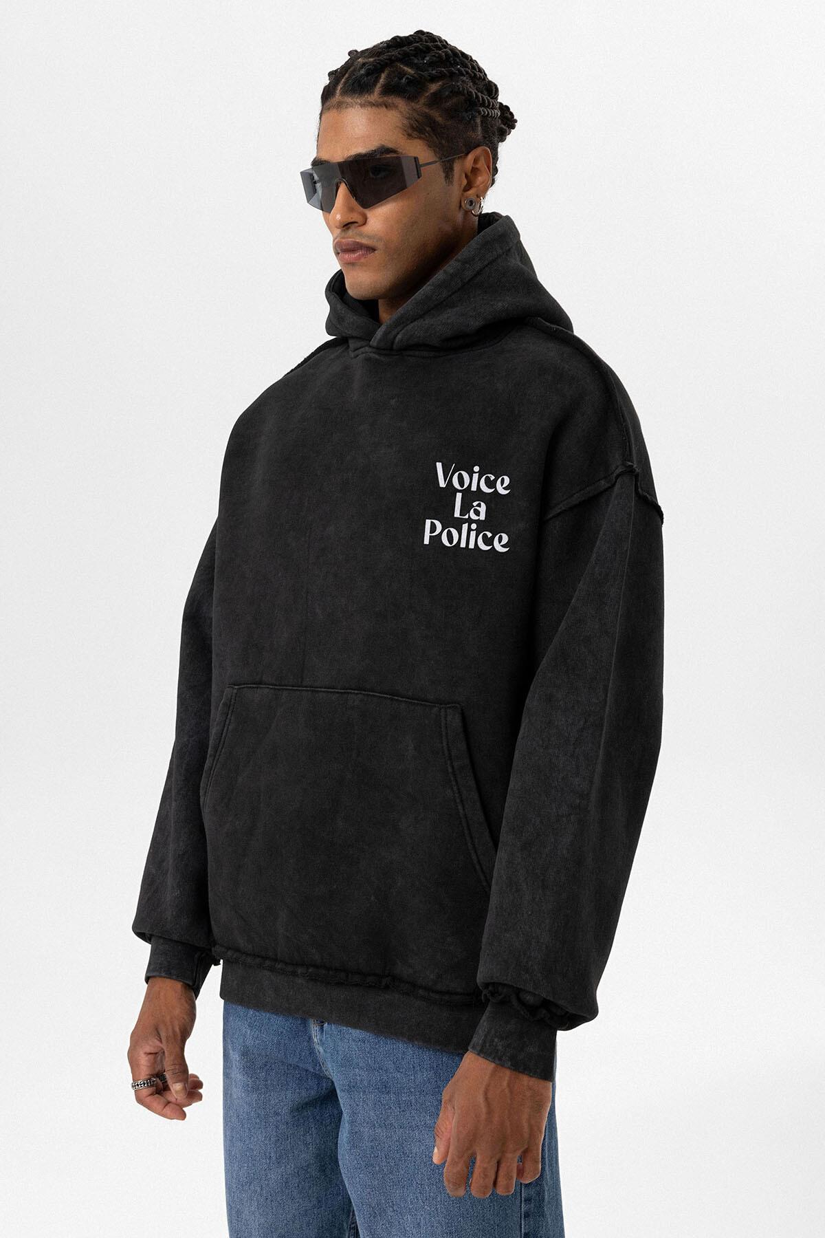 Arka Baskılı Oversize Kapüşonlu Sweatshirt Siyah