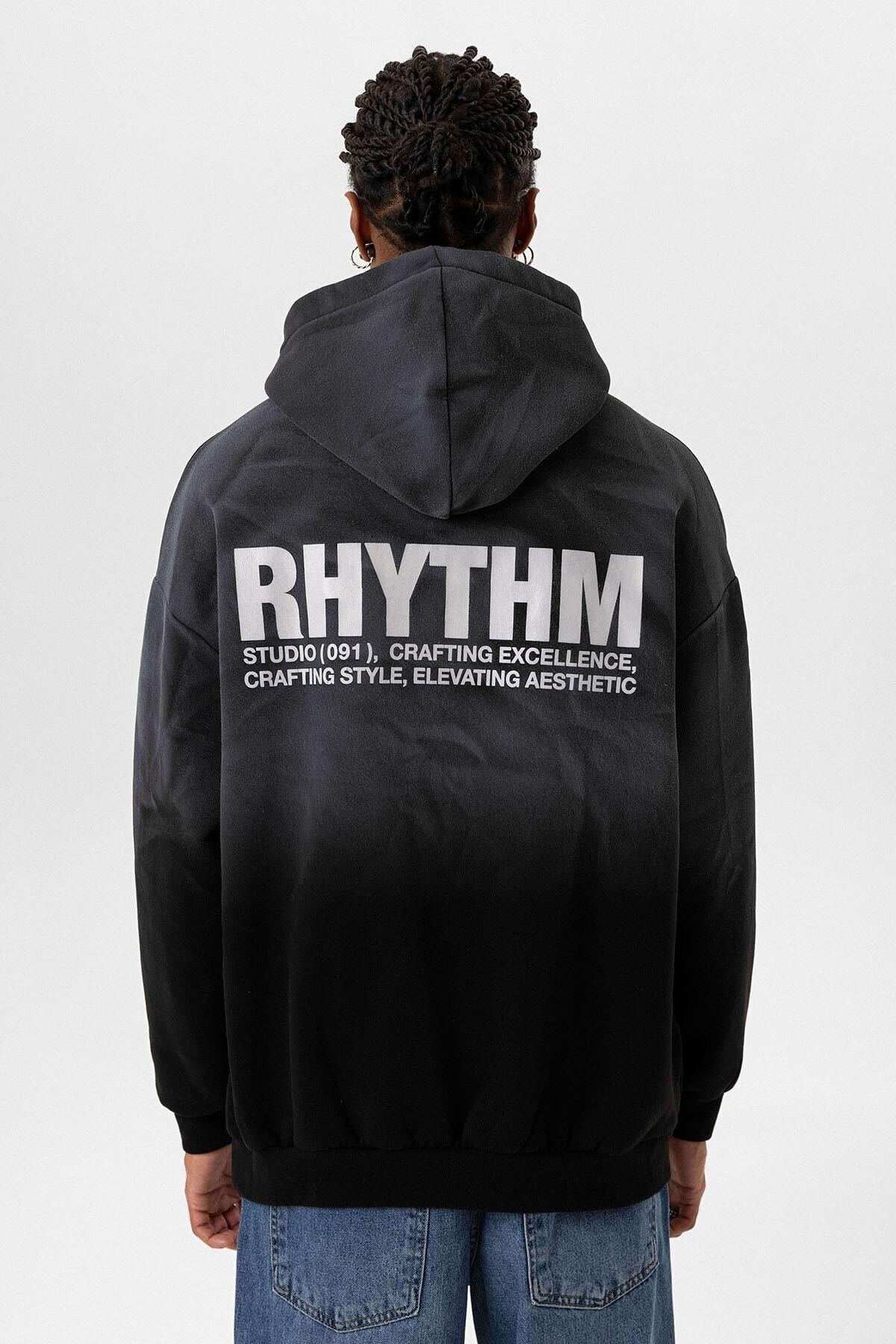 Arka Baskılı Oversize Kapüşonlu Sweatshirt Siyah