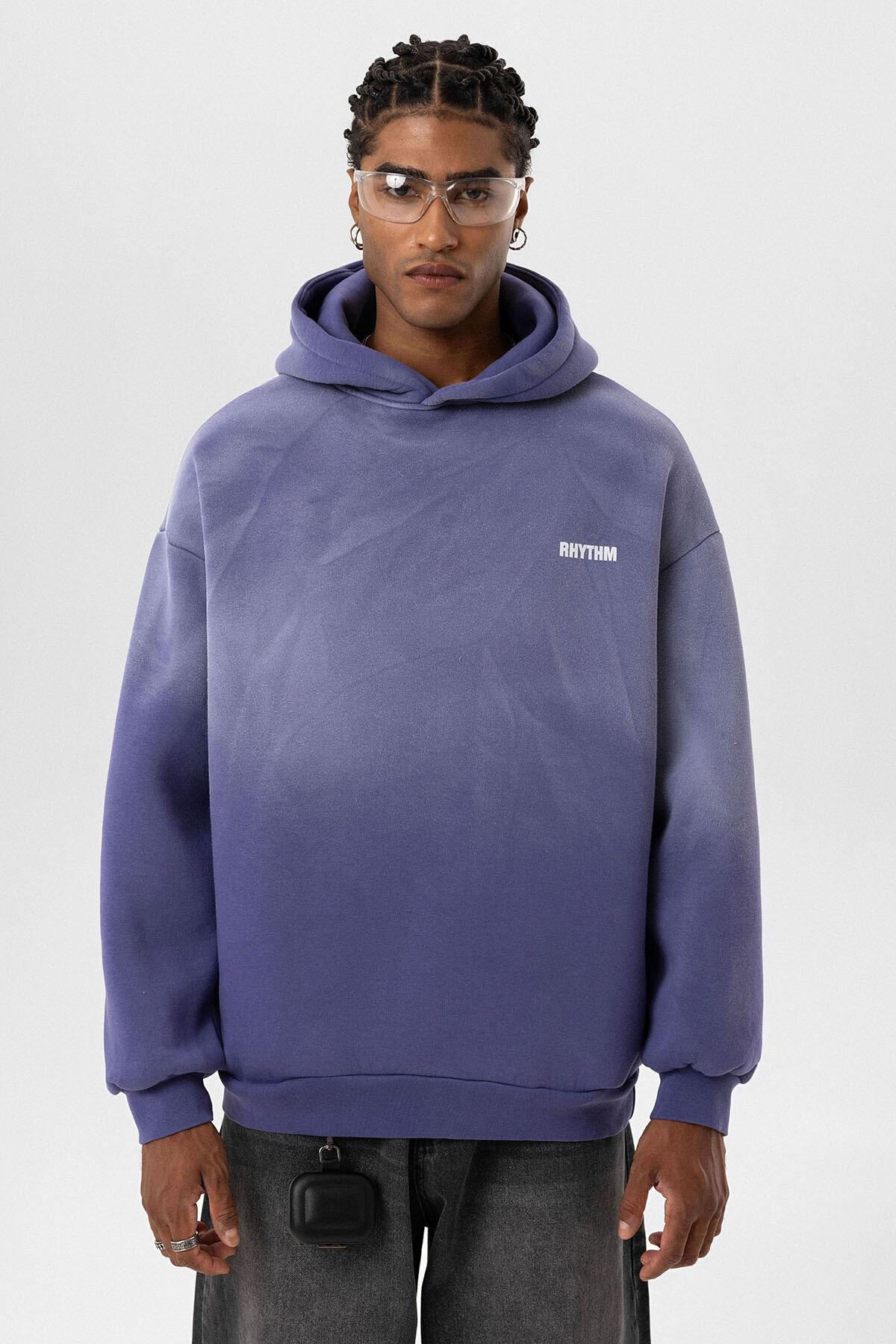 Arka Baskılı Oversize Kapüşonlu Sweatshirt Mor