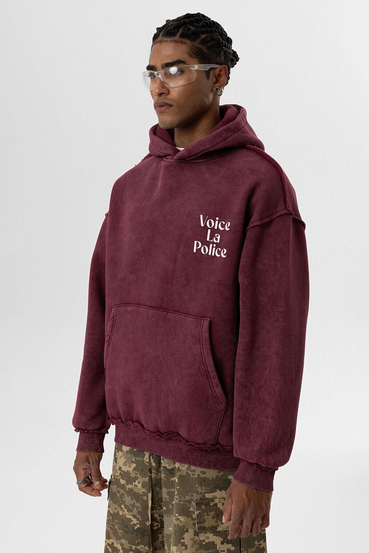 Arka Baskılı Oversize Kapüşonlu Sweatshirt Bordo