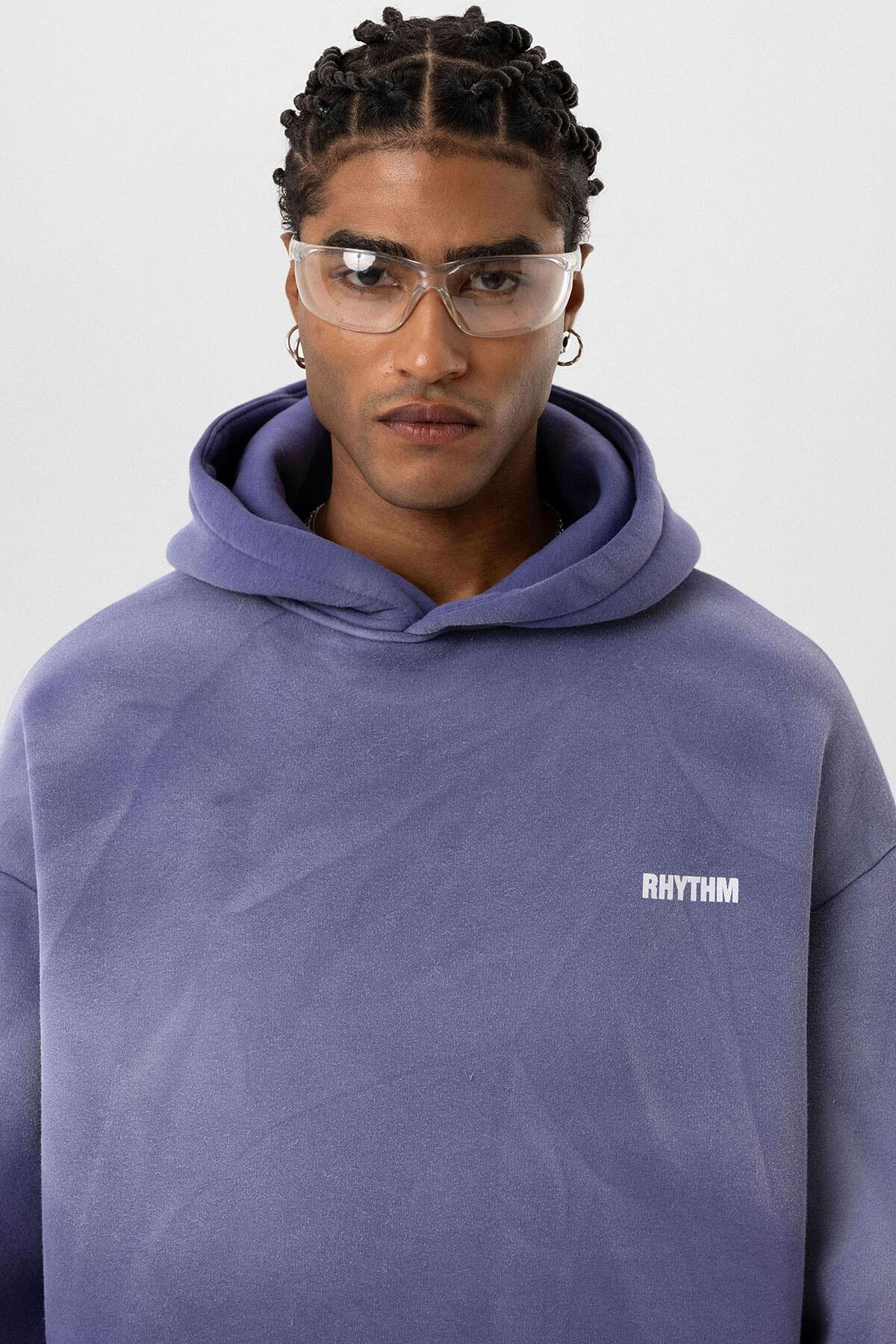 Arka Baskılı Oversize Kapüşonlu Sweatshirt Mor