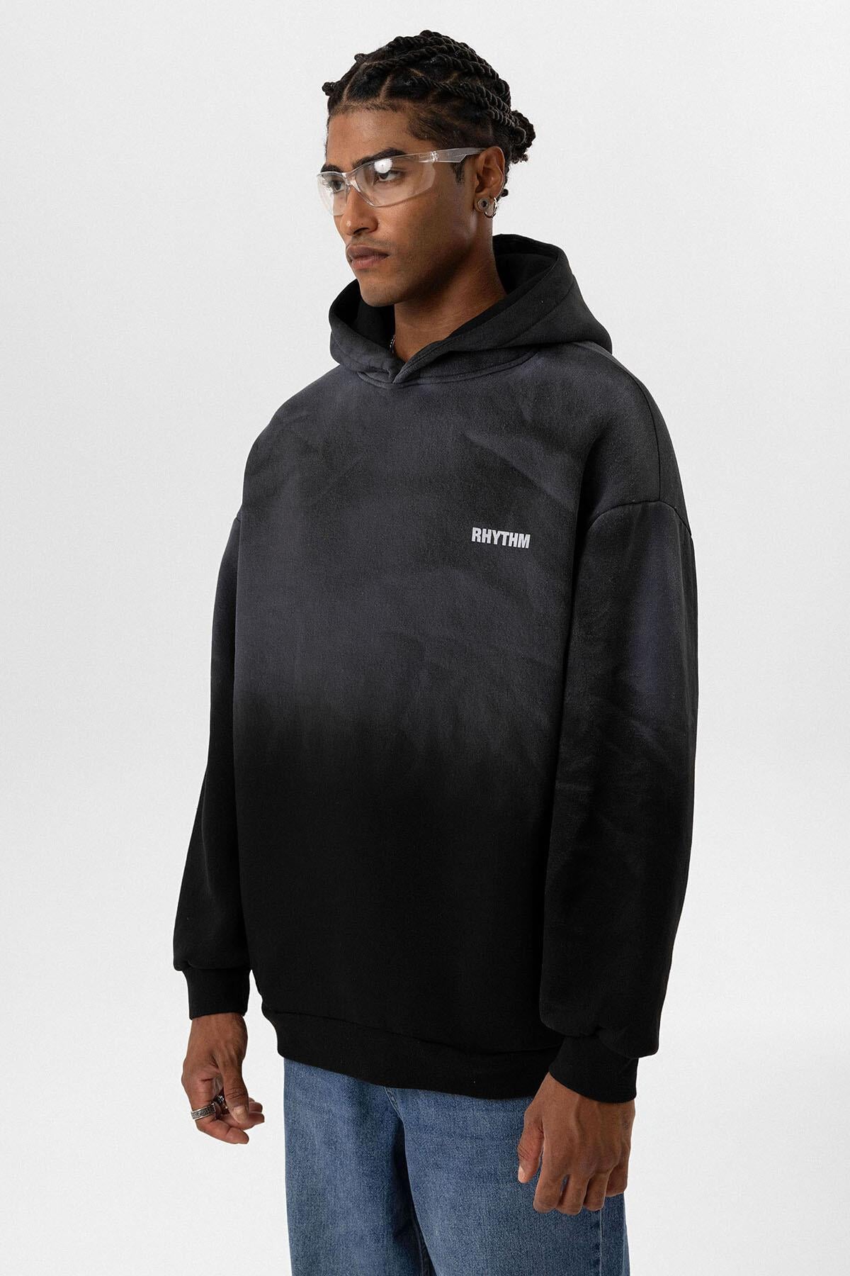 Arka Baskılı Oversize Kapüşonlu Sweatshirt Siyah