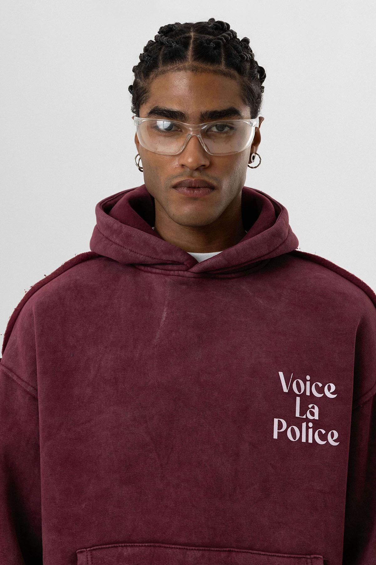 Arka Baskılı Oversize Kapüşonlu Sweatshirt Bordo