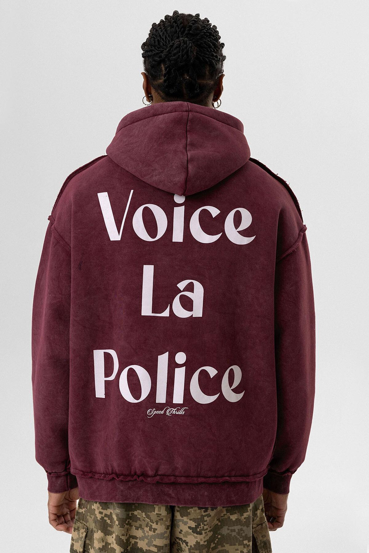 Arka Baskılı Oversize Kapüşonlu Sweatshirt Bordo