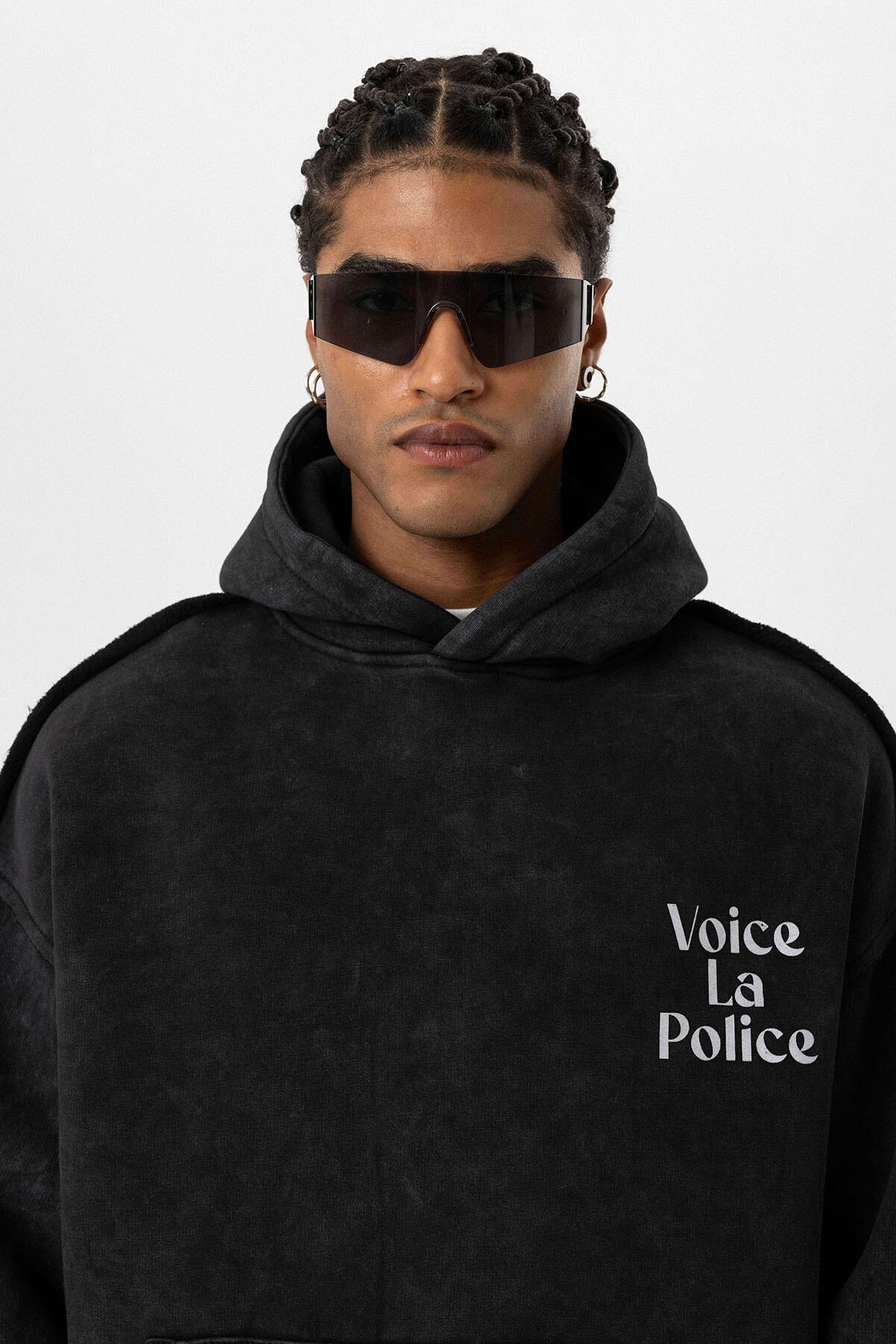 Arka Baskılı Oversize Kapüşonlu Sweatshirt Siyah