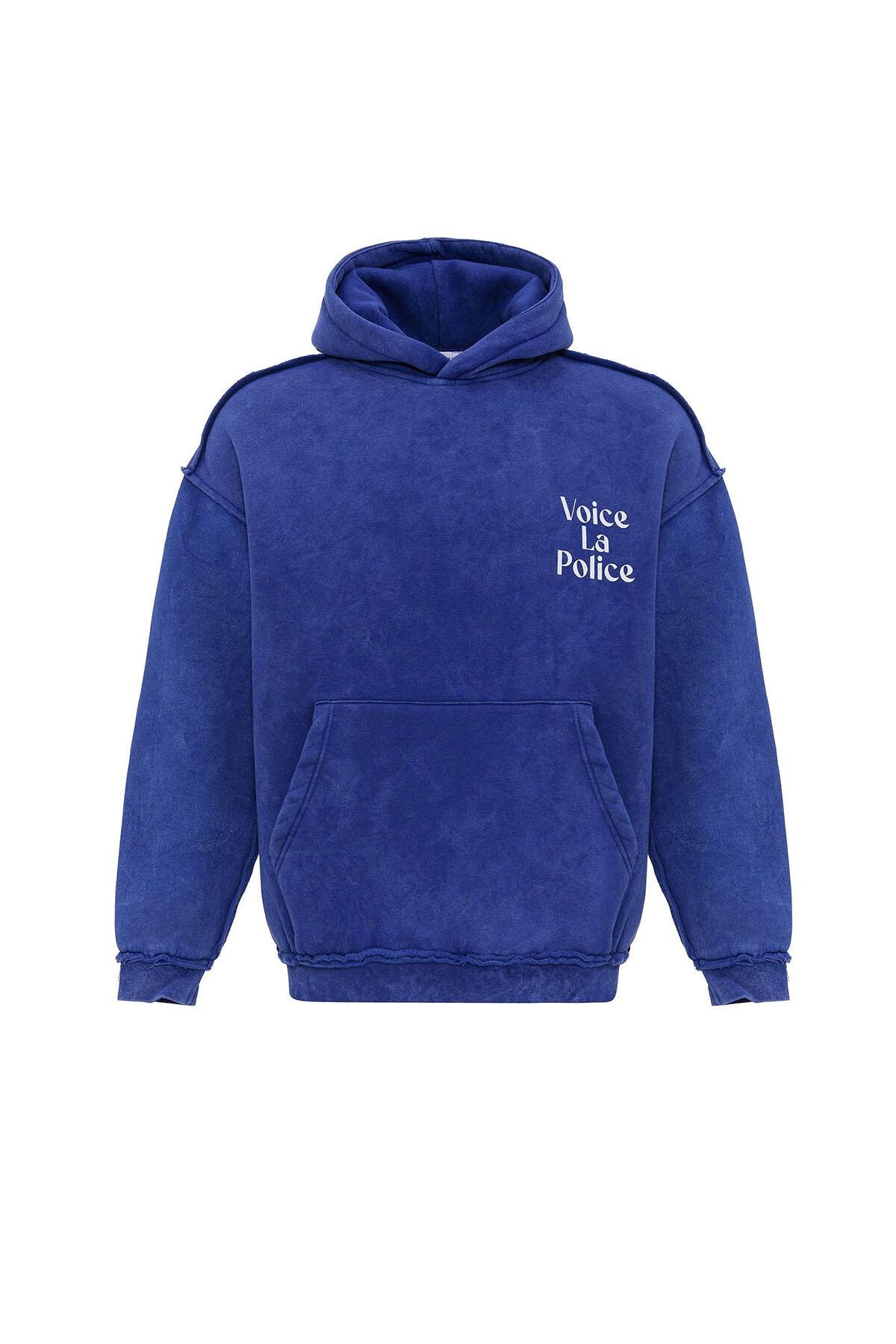 Arka Baskılı Oversize Kapüşonlu Sweatshirt Saks