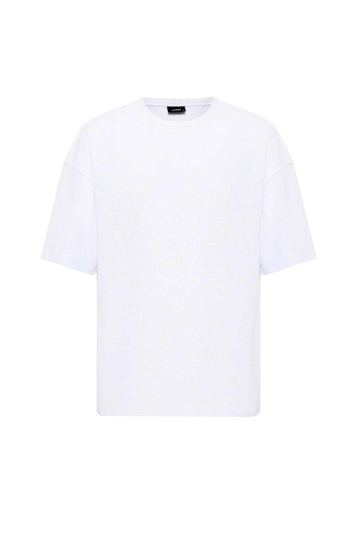 Arka Yazı Baskılı Oversize Triko Tişört Beyaz