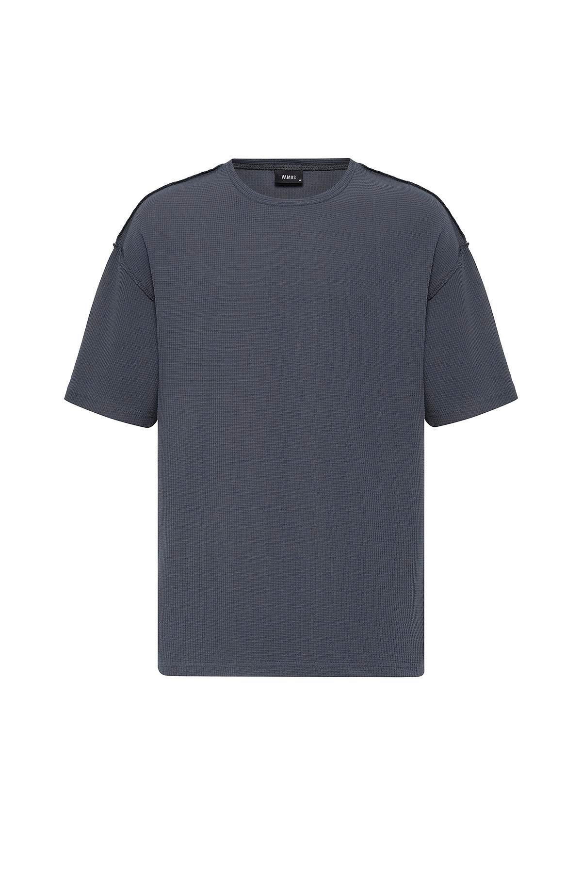 Arka Yazı Baskılı Oversize Triko Tişört Füme