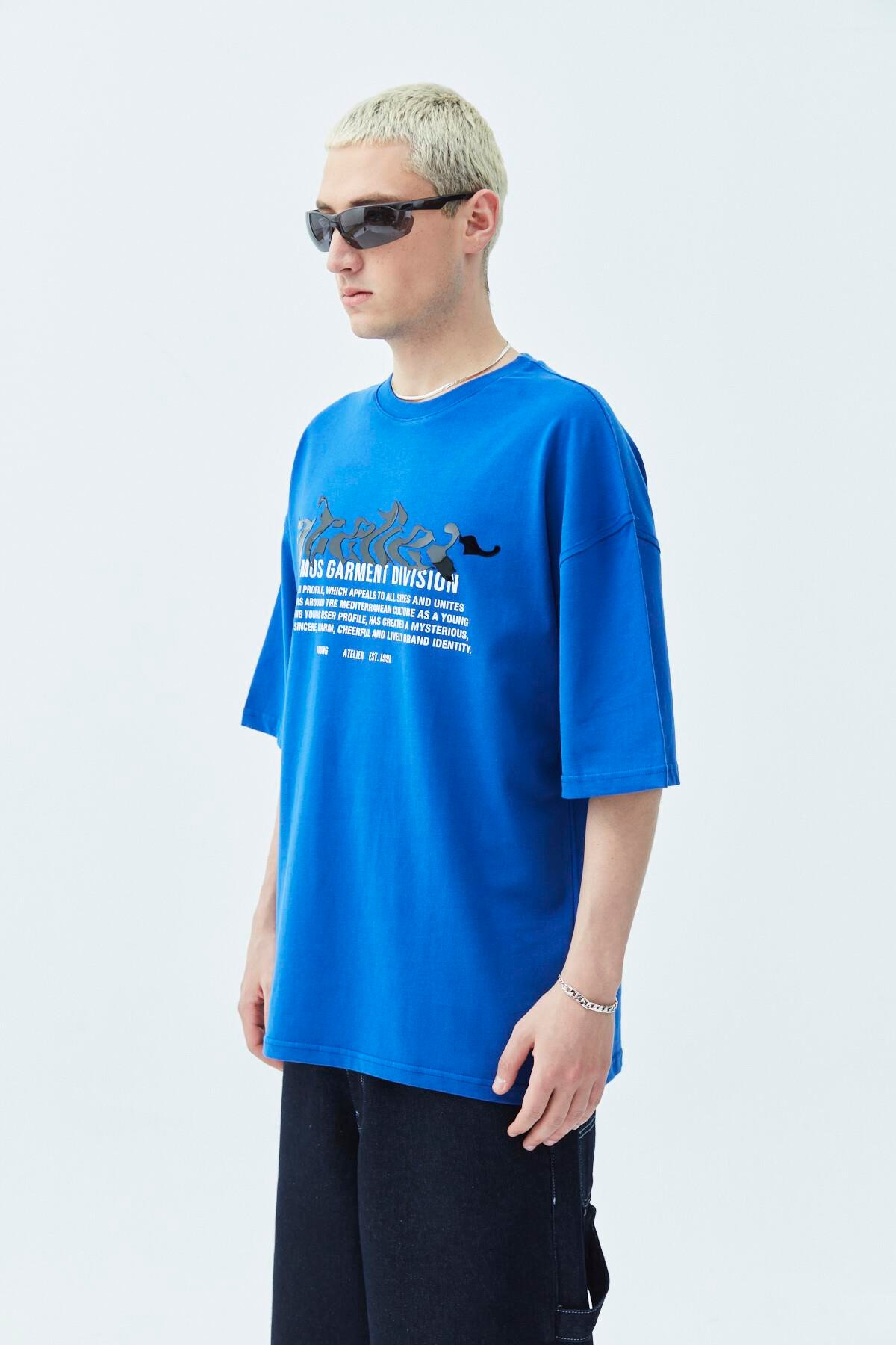 Atelier Kabartma Baskılı Oversize Tişört Saks