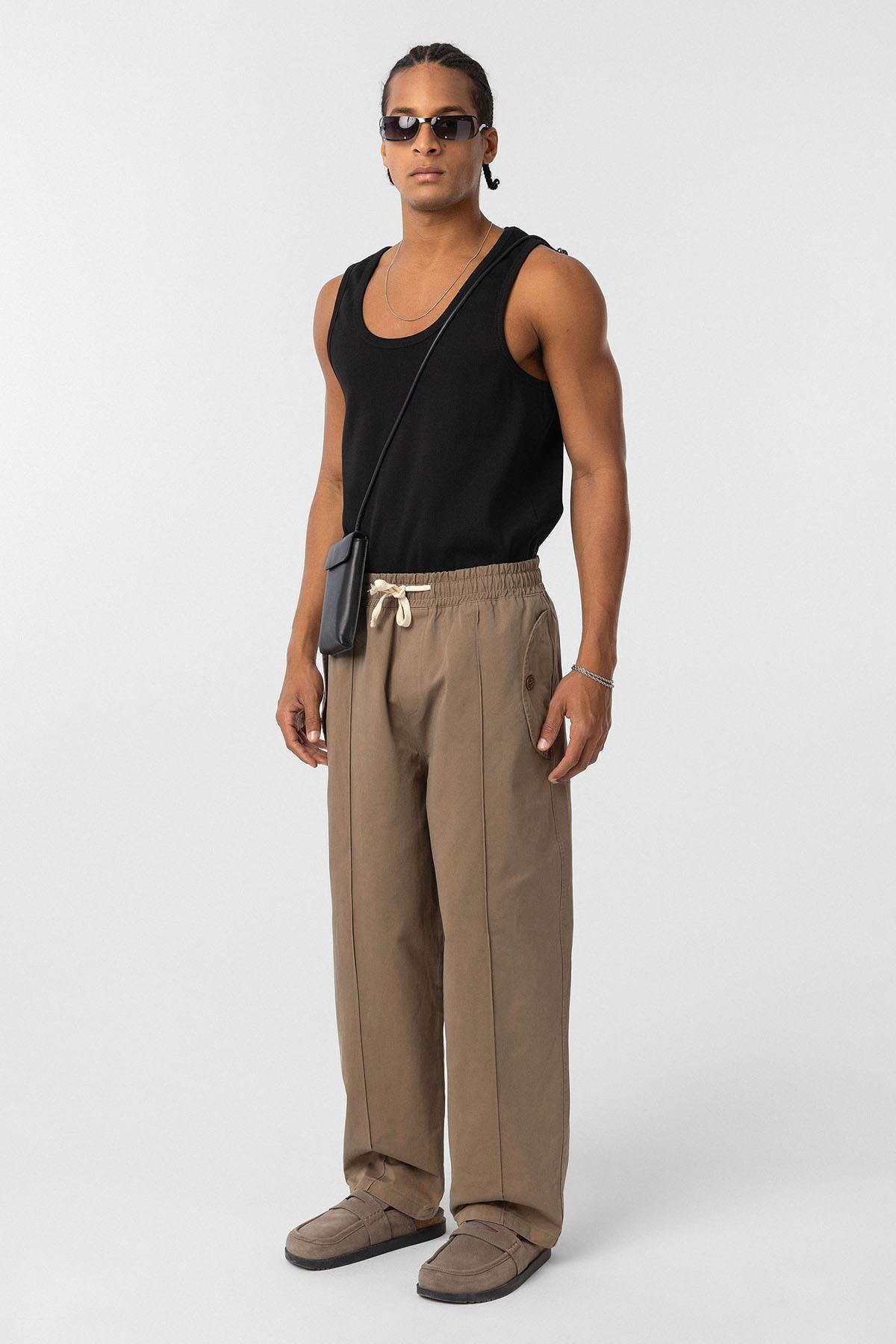 Bağcıklı Baggy Gabardin Pantolon Vizon