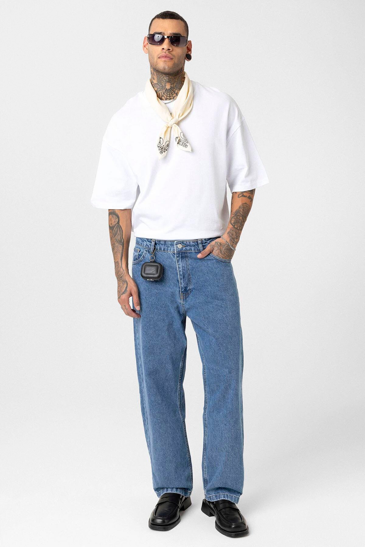 Baggy Fıt Jean Mavi Melanj