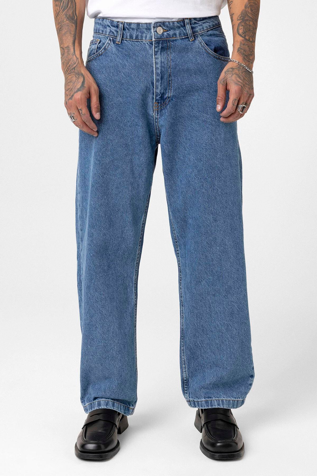 Baggy Fıt Jean Mavi Melanj