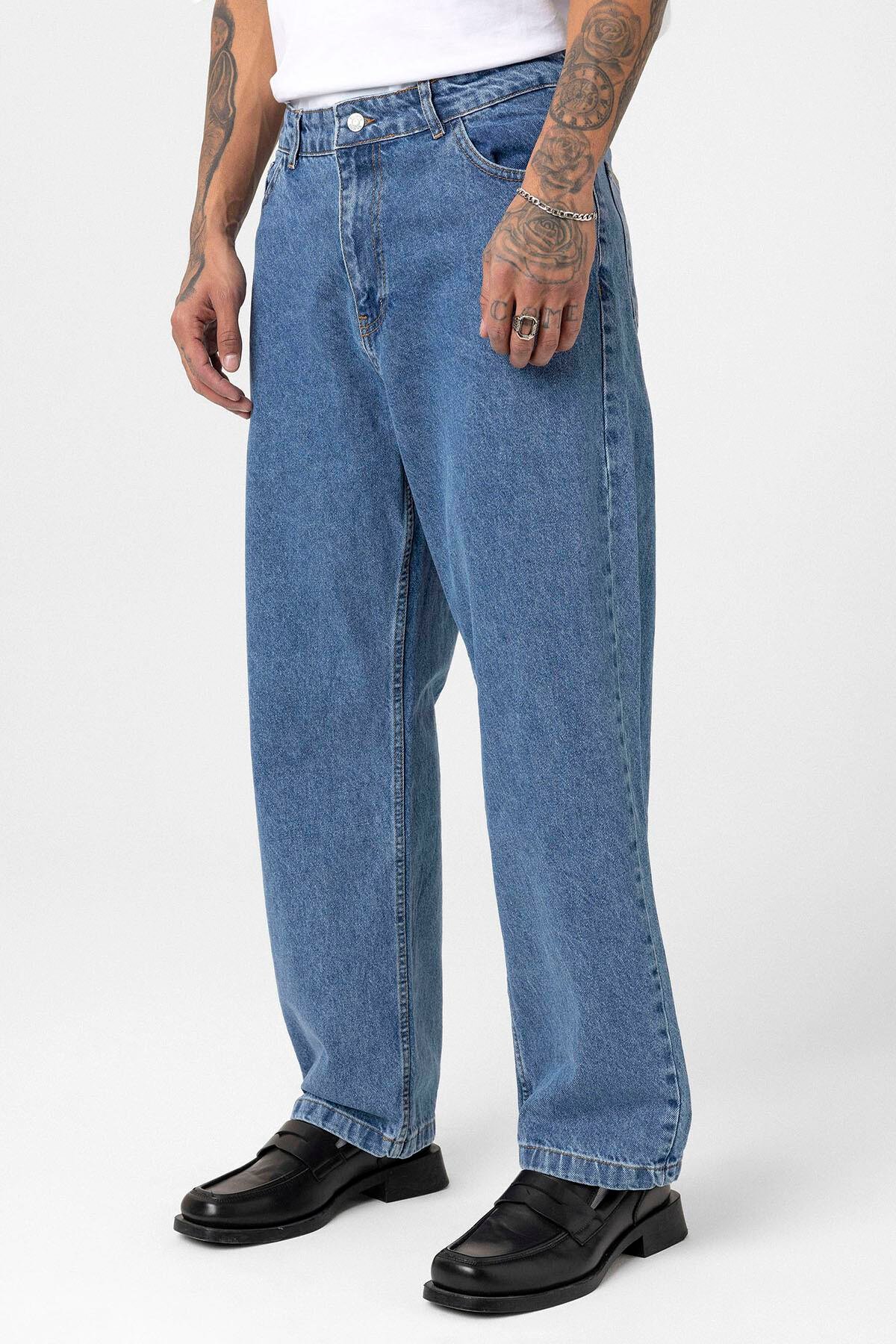 Baggy Fıt Jean Mavi Melanj