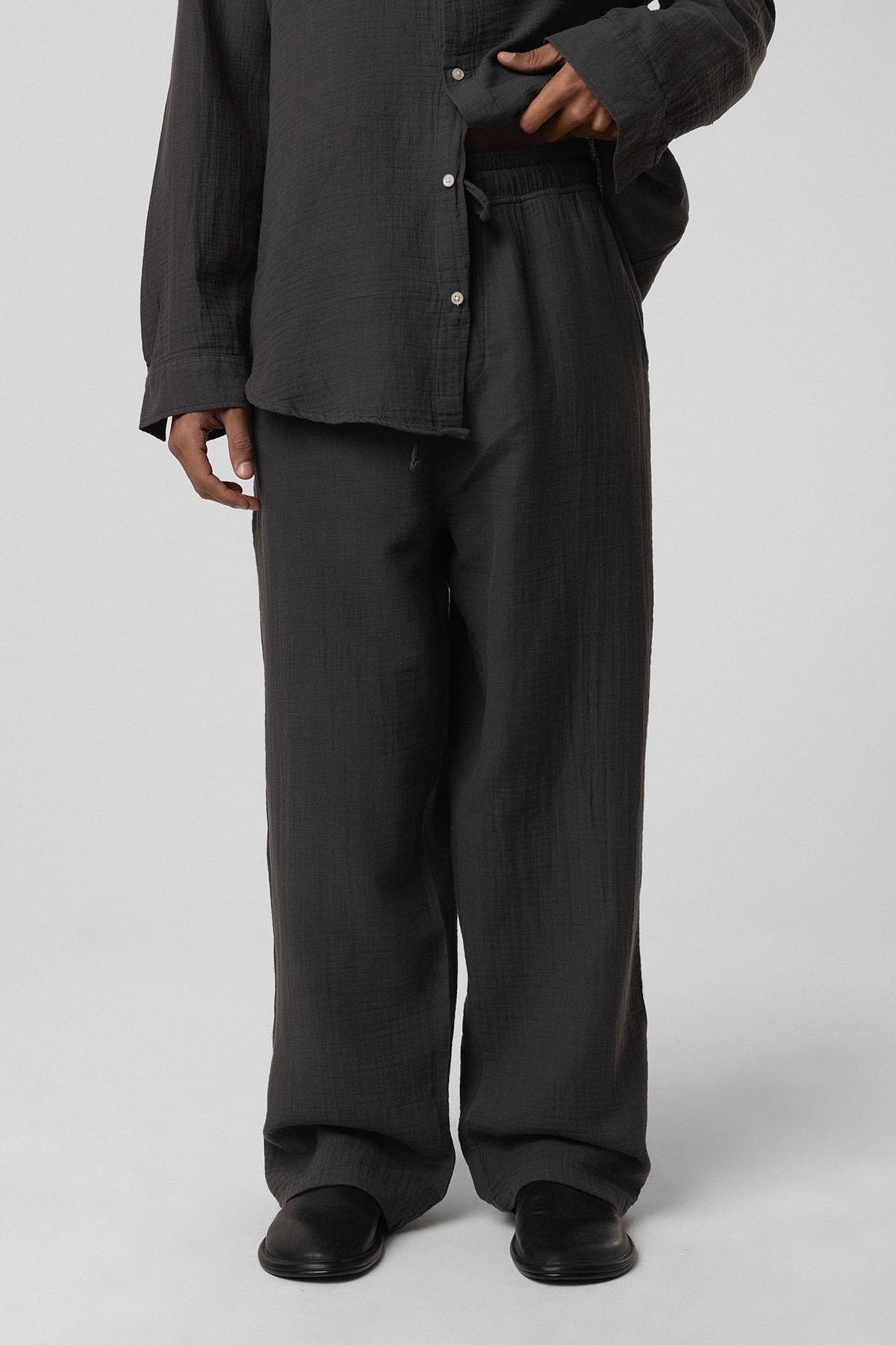Baggy Fit Müslin Keten Pantolon Antrasit