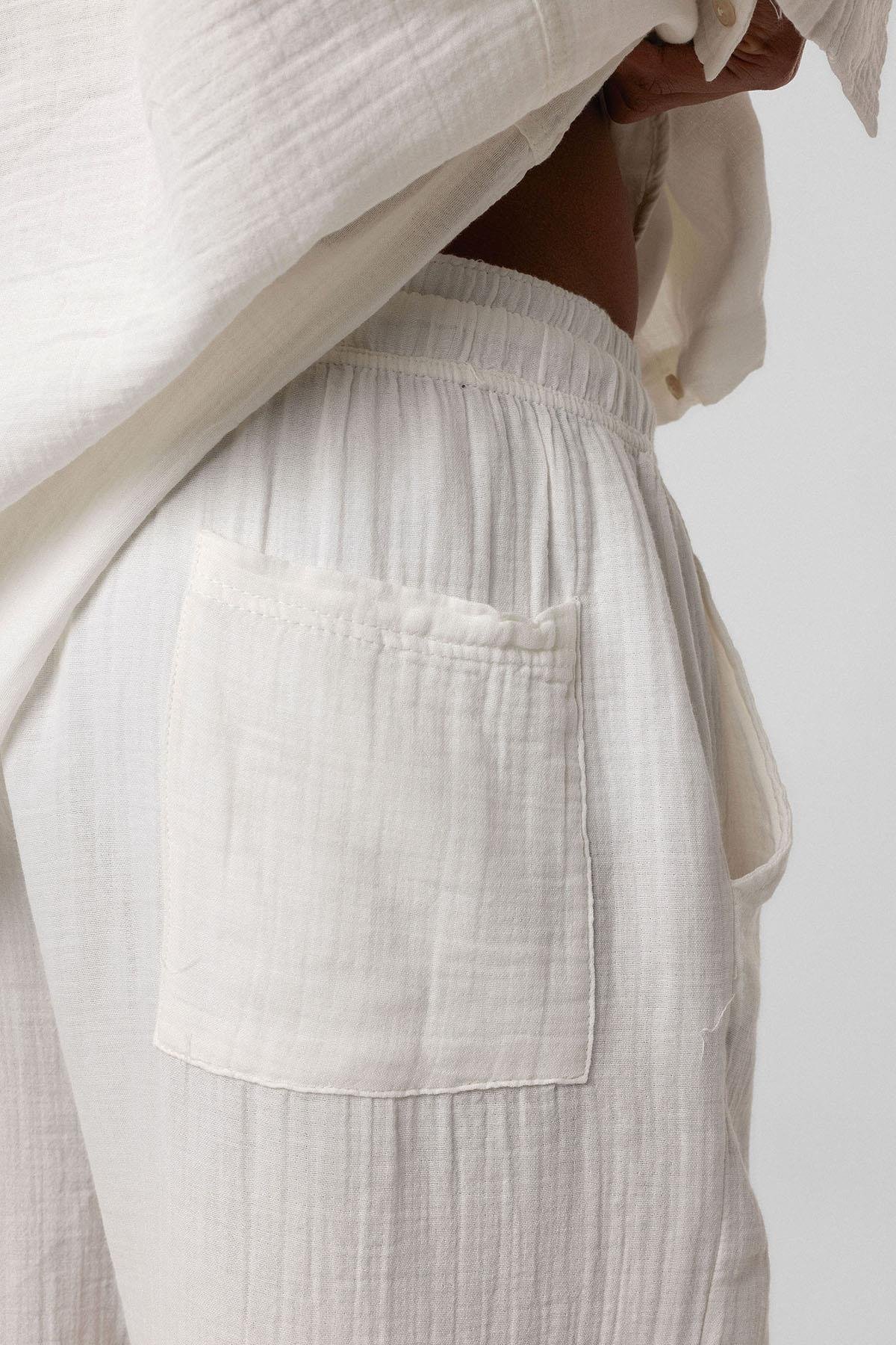 Baggy Fit Müslin Keten Pantolon Ekru