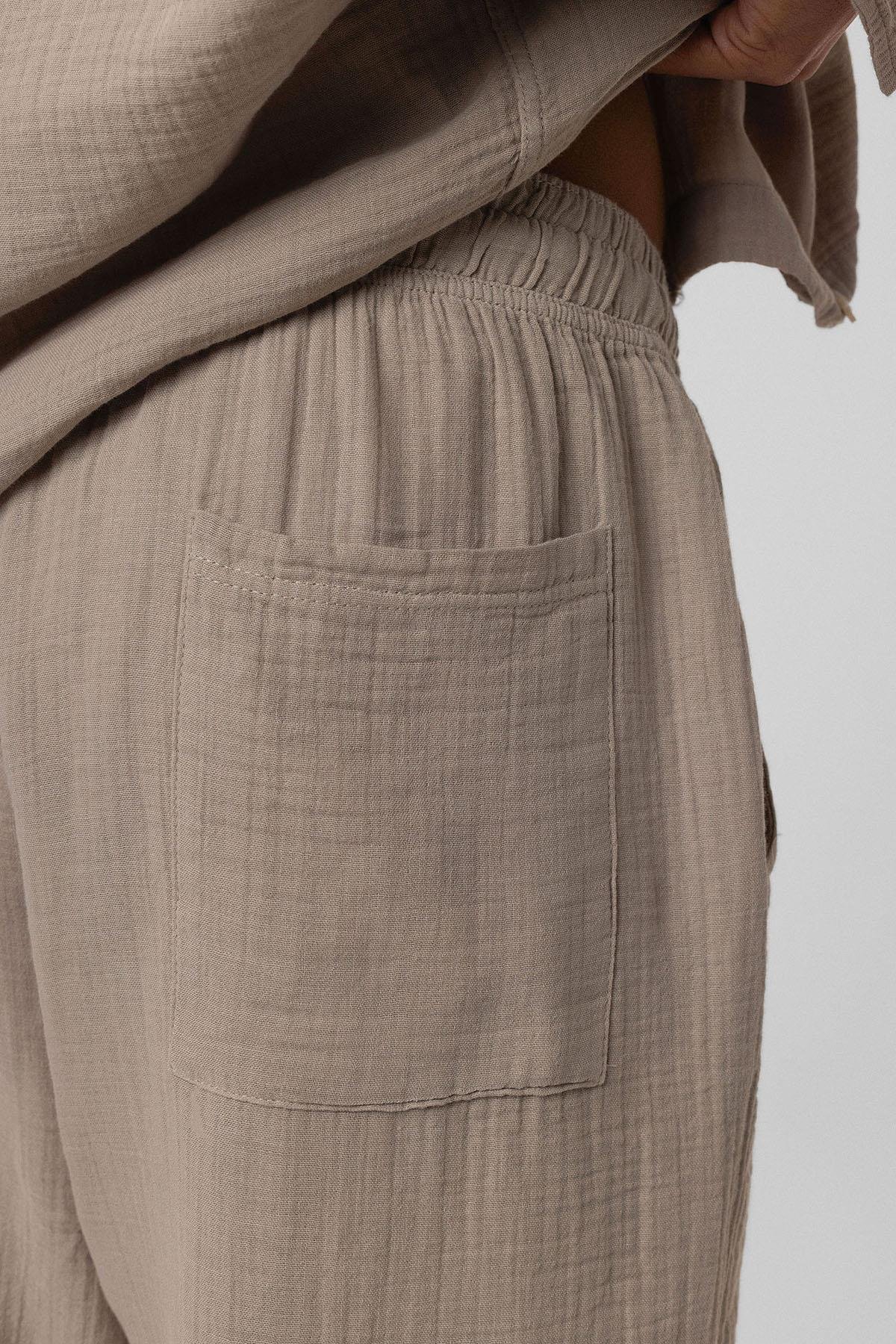 Baggy Fit Müslin Keten Pantolon Vizon