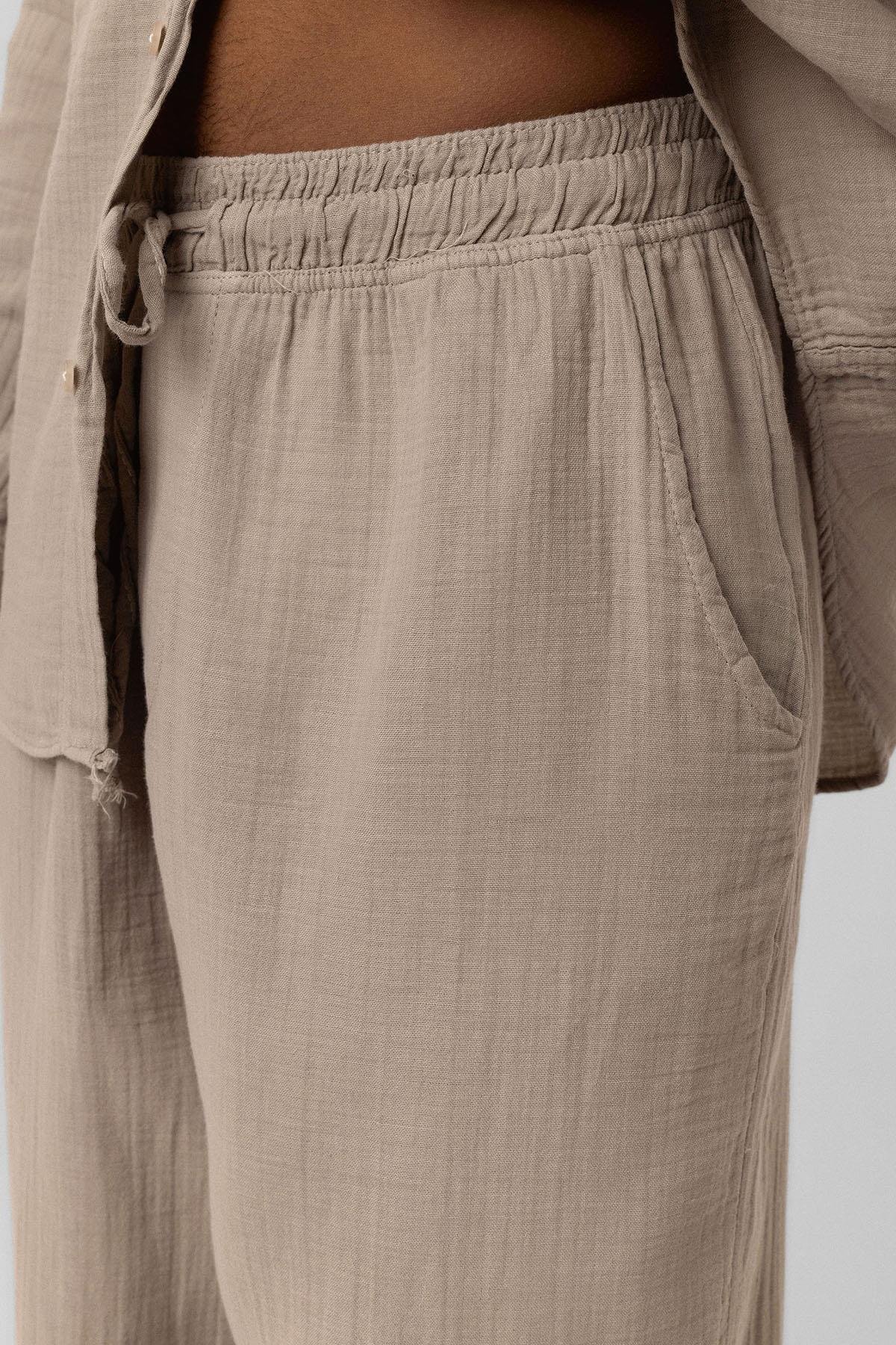 Baggy Fit Müslin Keten Pantolon Vizon