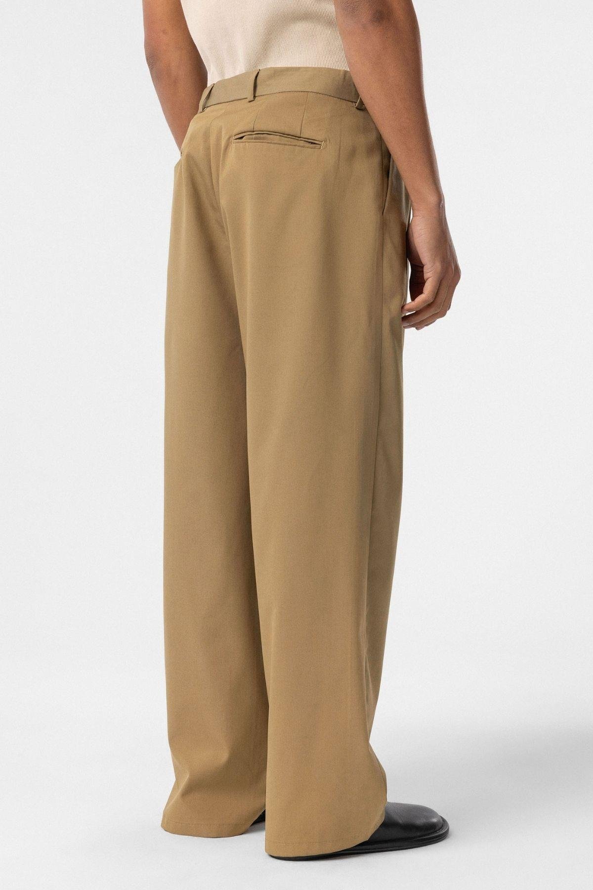 Baggy Fit Pileli Kumaş Pantolon Haki