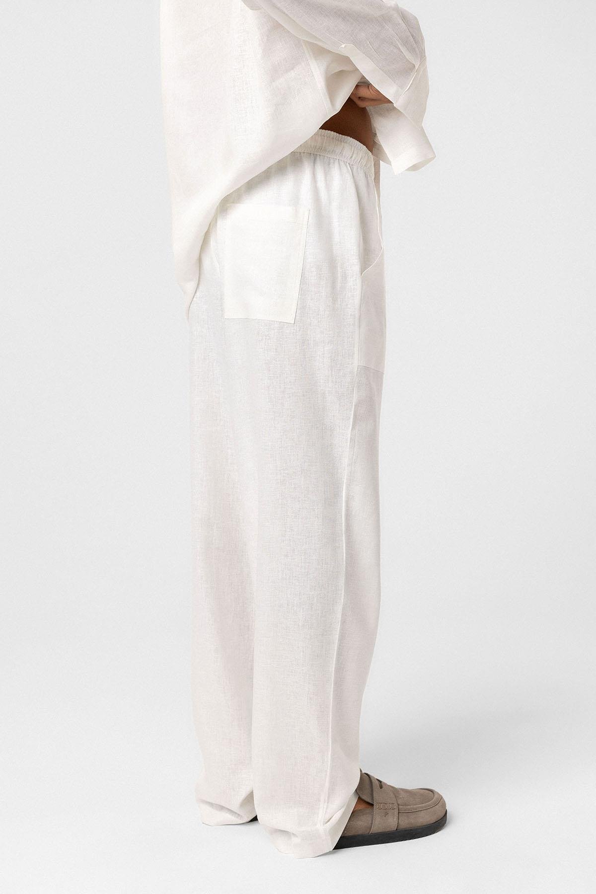 Baggy Keten Pantolon Ekru