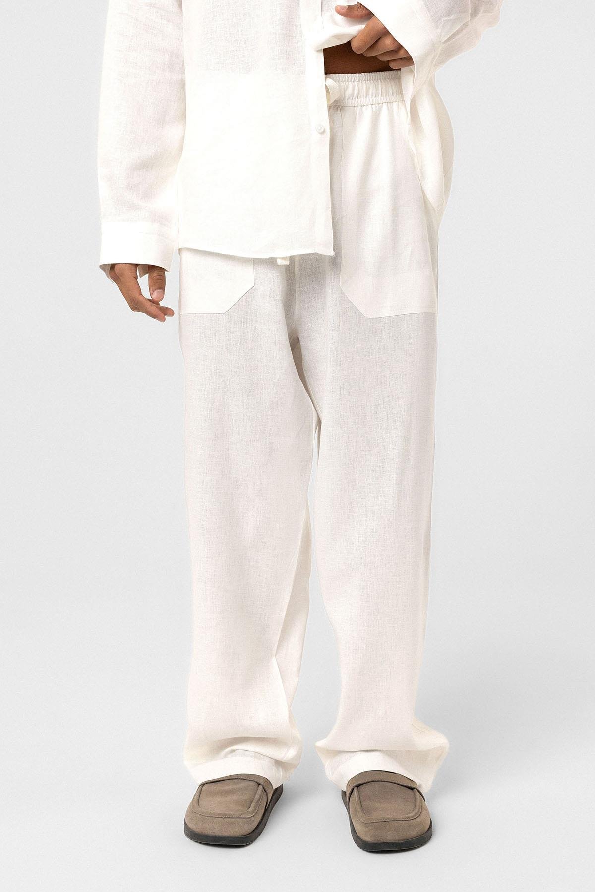 Baggy Keten Pantolon Ekru