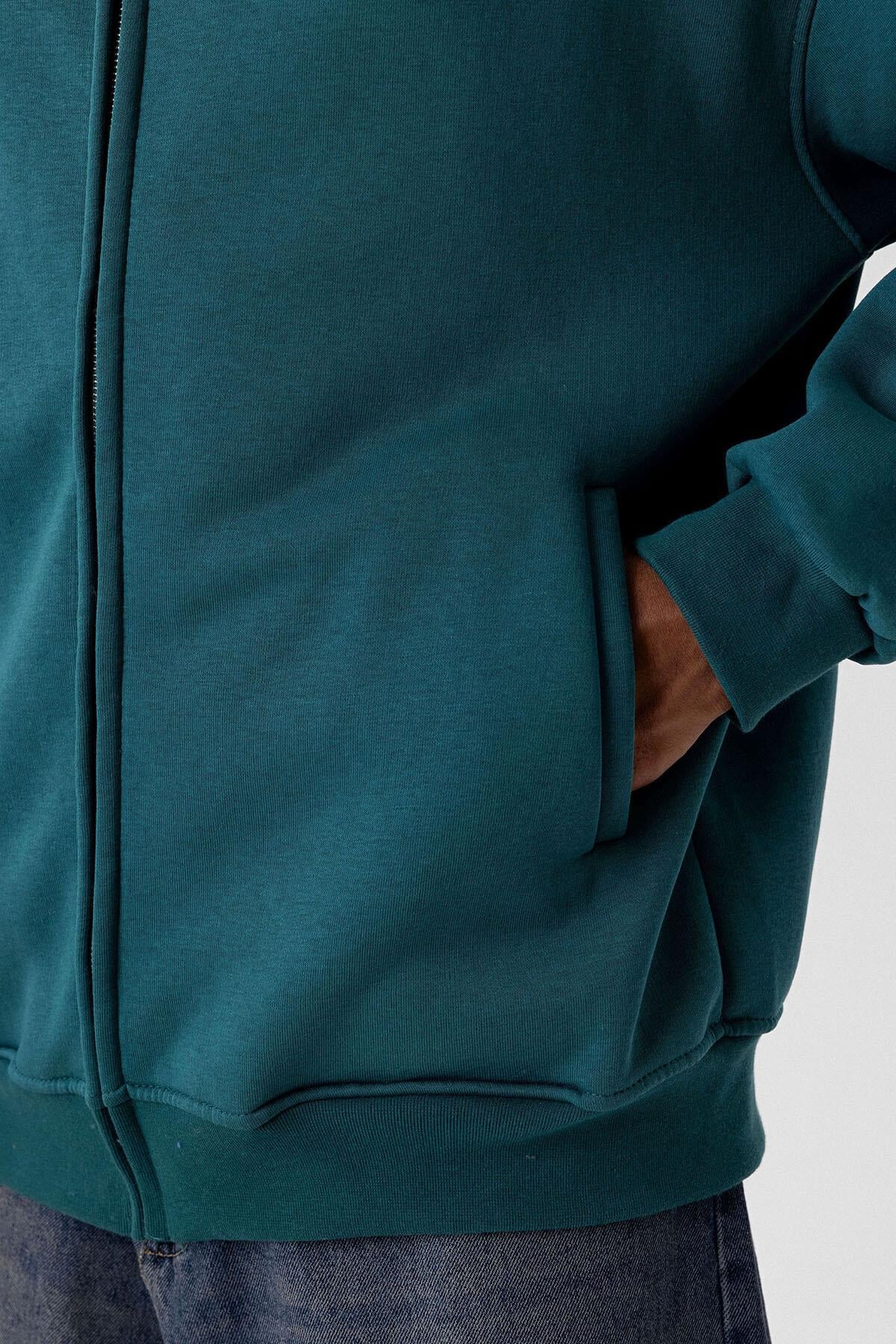 Basıc Fermuarlı Oversize Sweatshirt Petrol