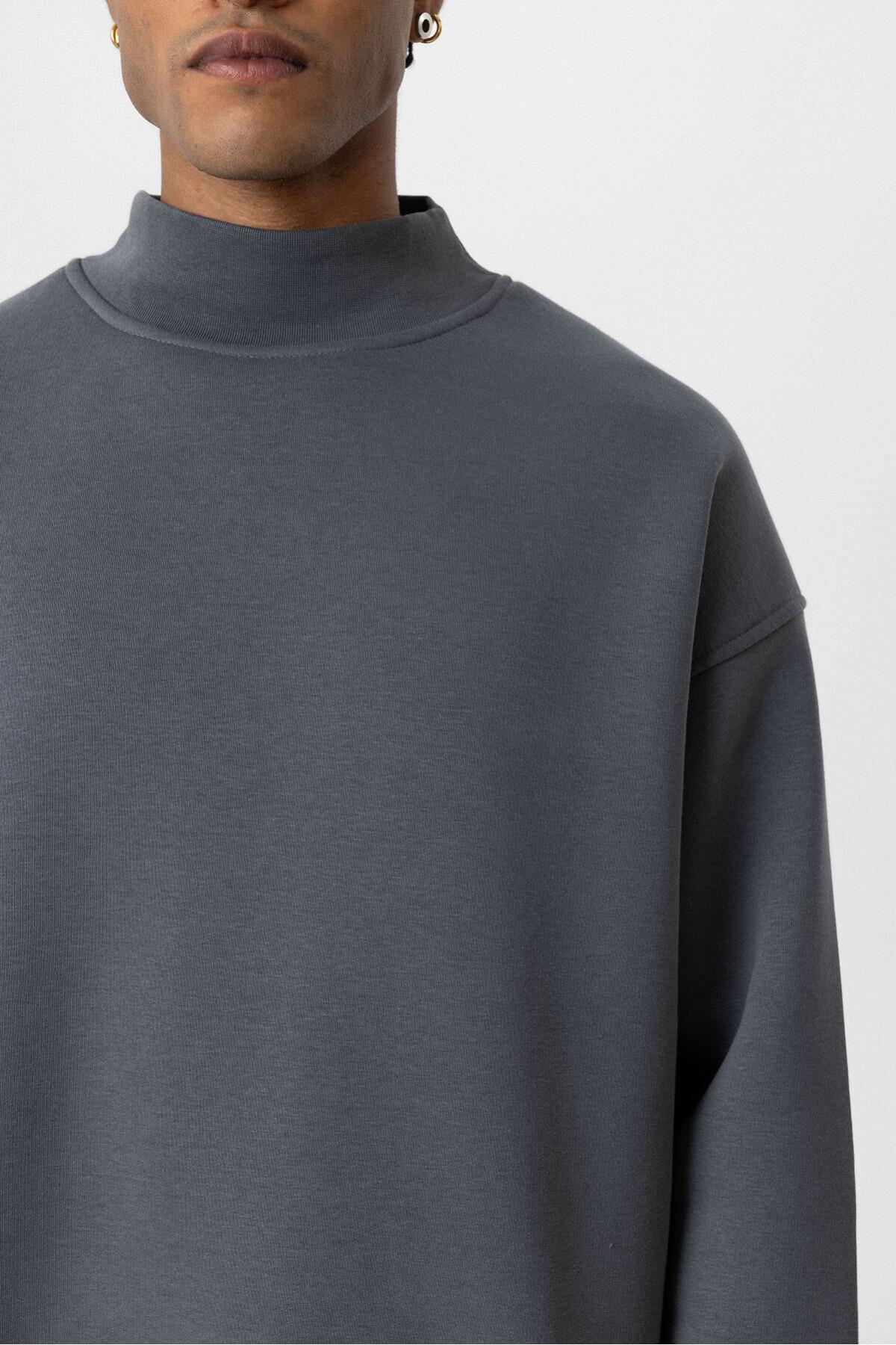Basıc Oversize Balıkçı Yaka Sweatshirt Füme