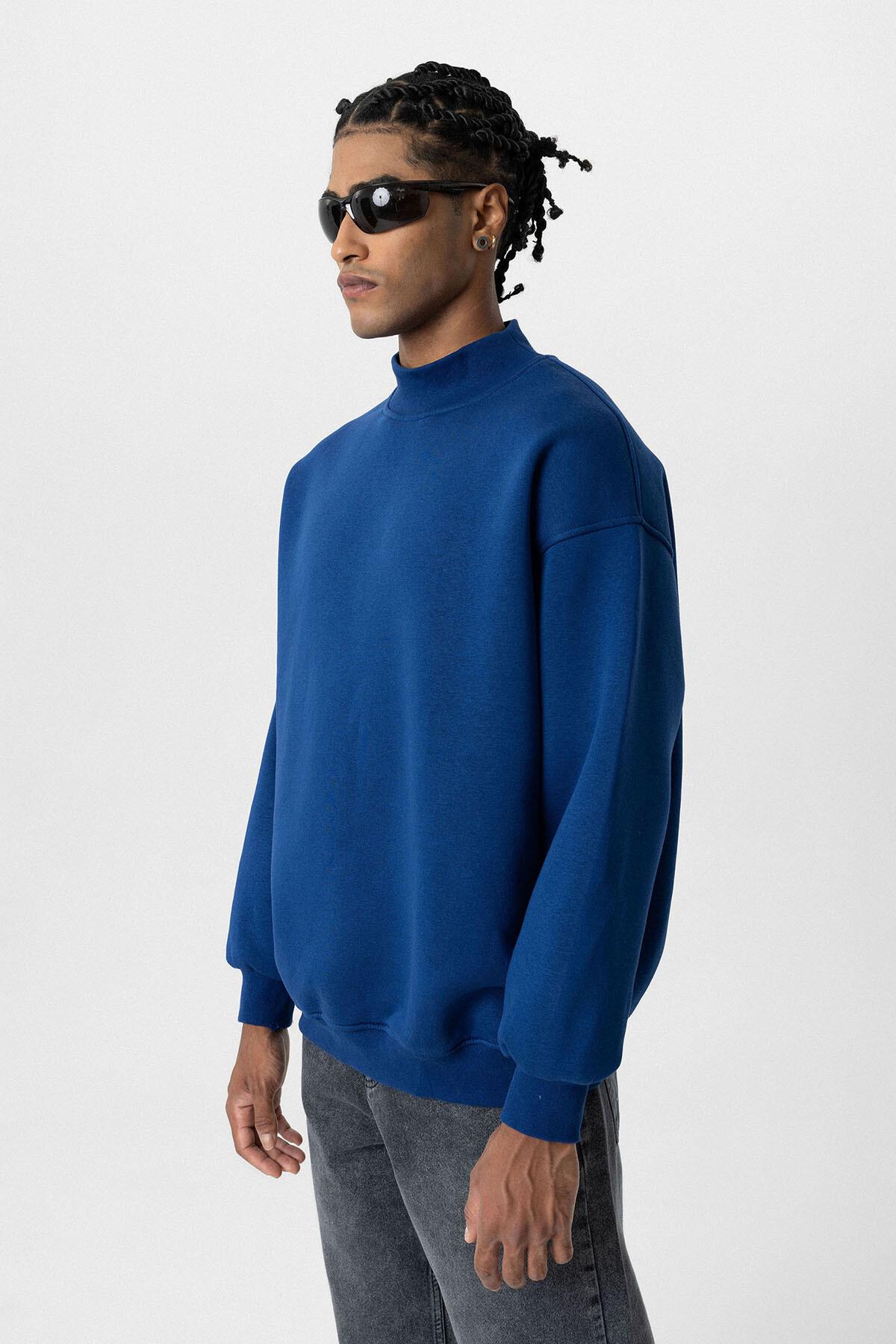 Basıc Oversize Balıkçı Yaka Sweatshirt İndigo