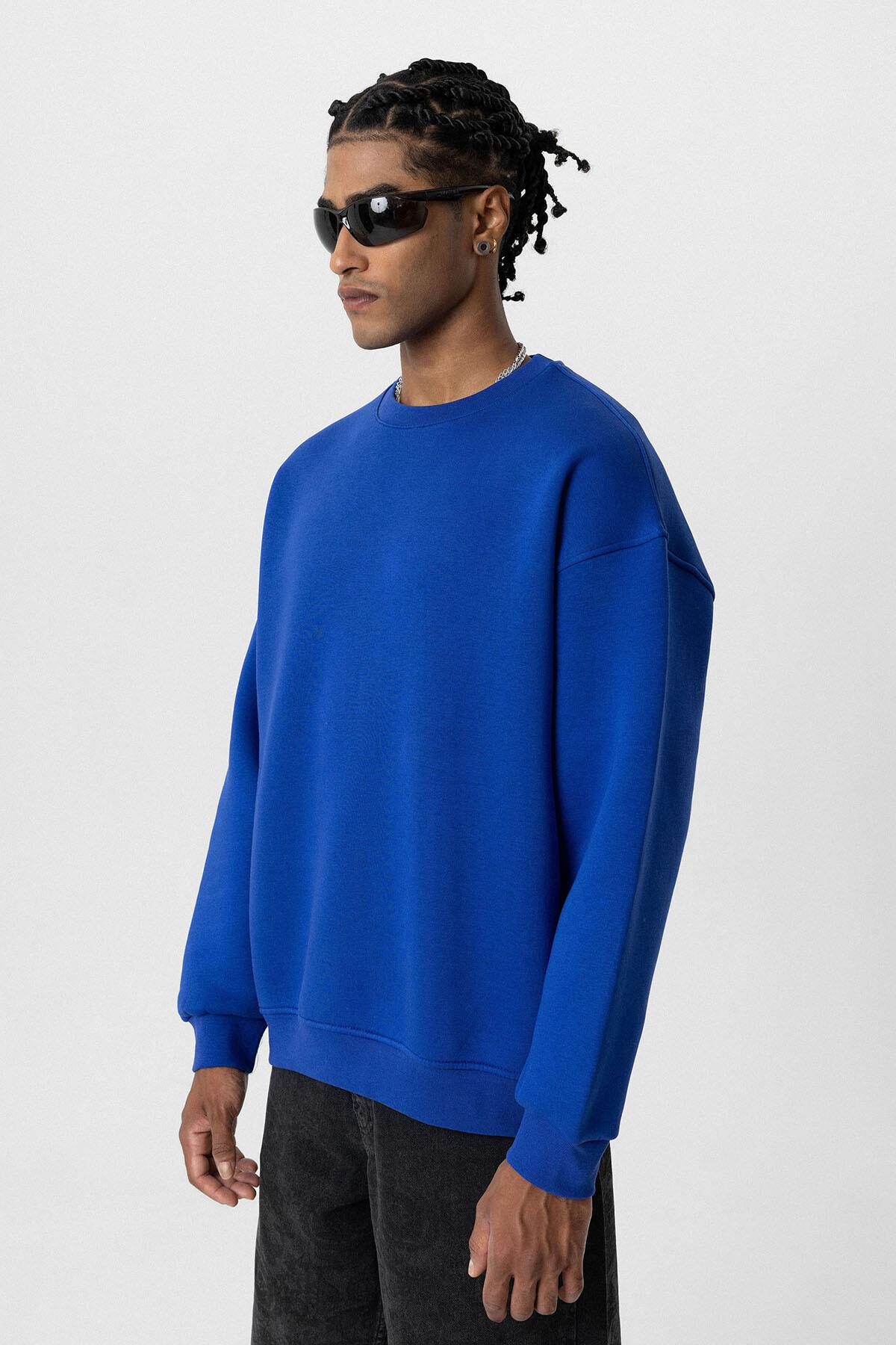 Basıc Oversize Bisiklet Yaka Sweatshirt Saks