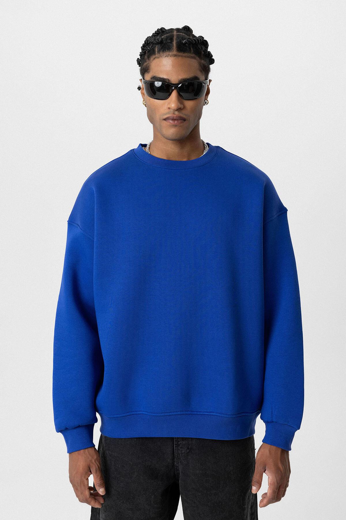 Basıc Oversize Bisiklet Yaka Sweatshirt Saks