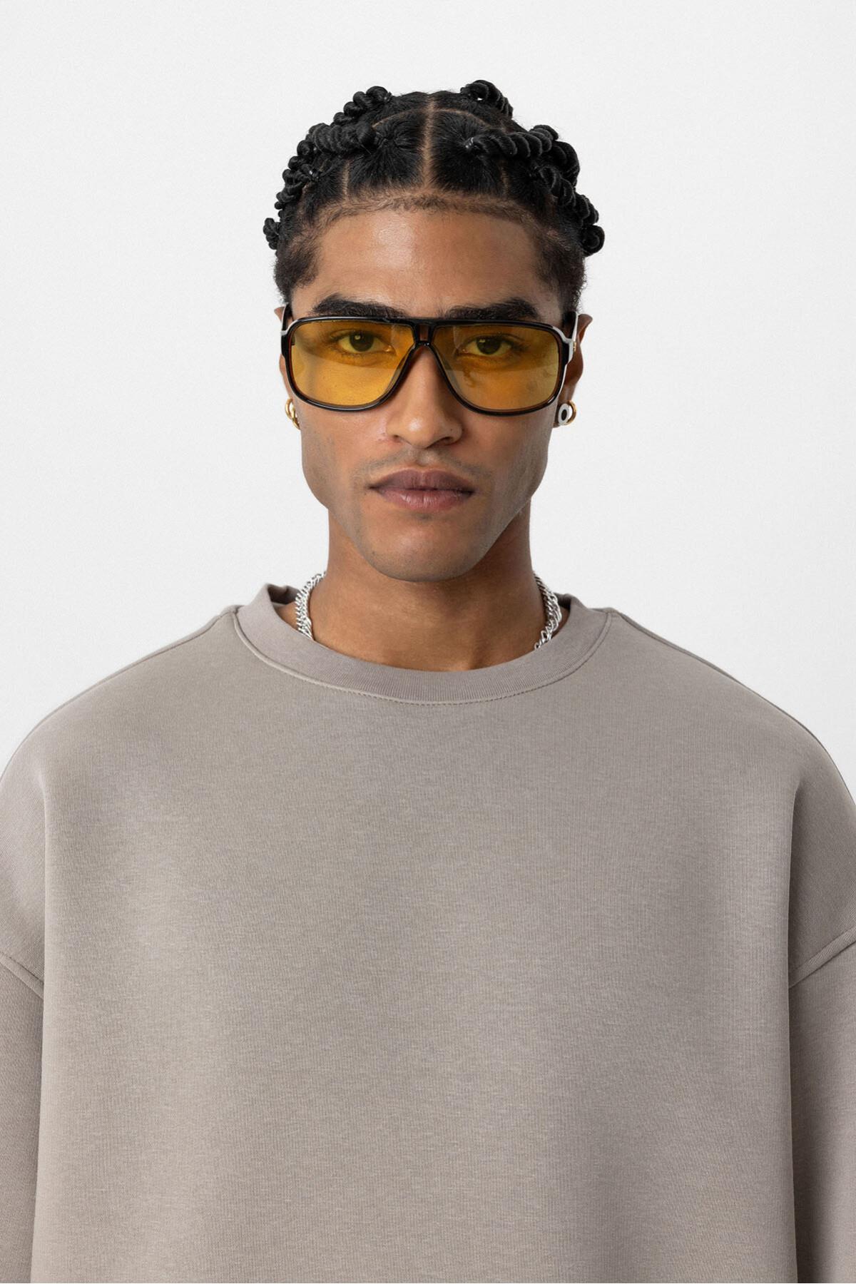 Basıc Oversize Bisiklet Yaka Sweatshirt Vizon
