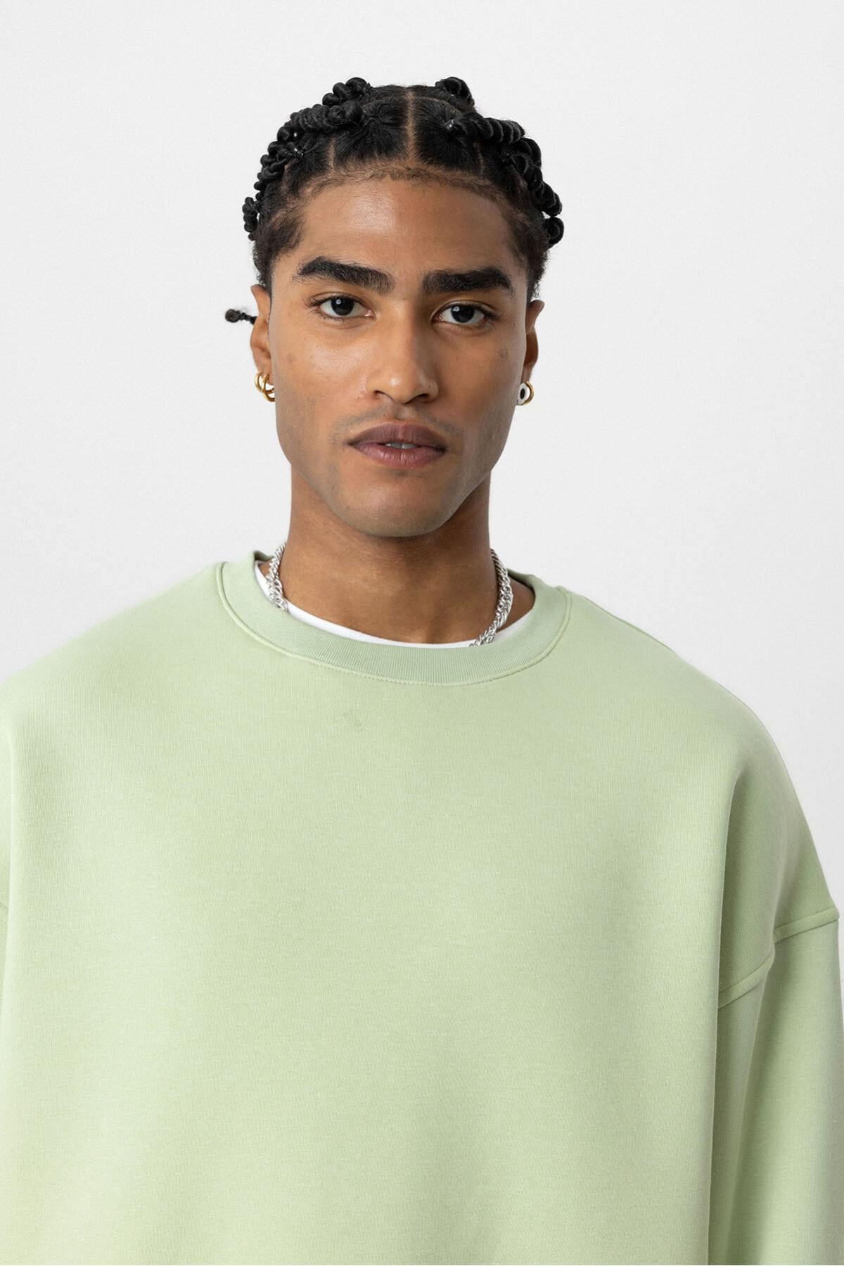 Basıc Oversize Bisiklet Yaka Sweatshirt Mint