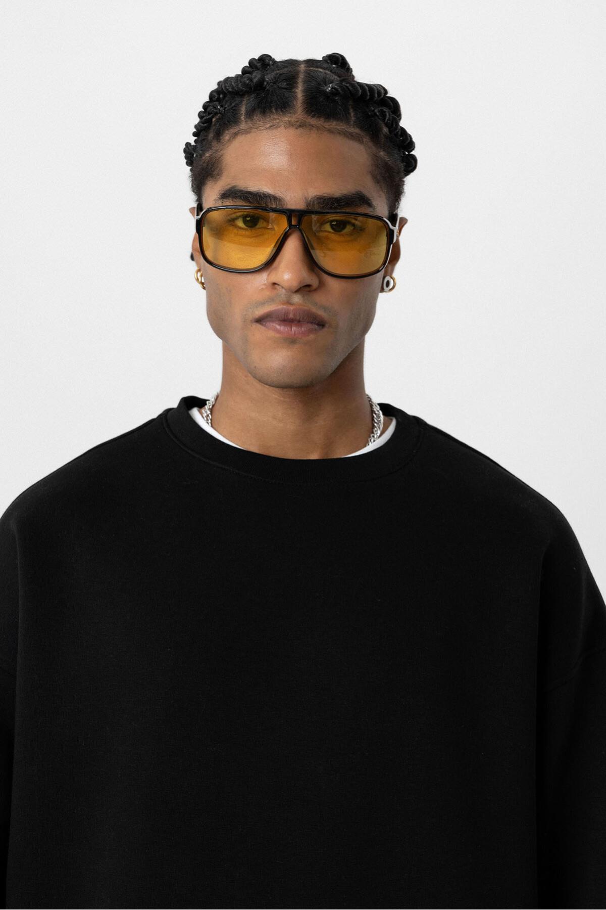 Basıc Oversize Bisiklet Yaka Sweatshirt Siyah