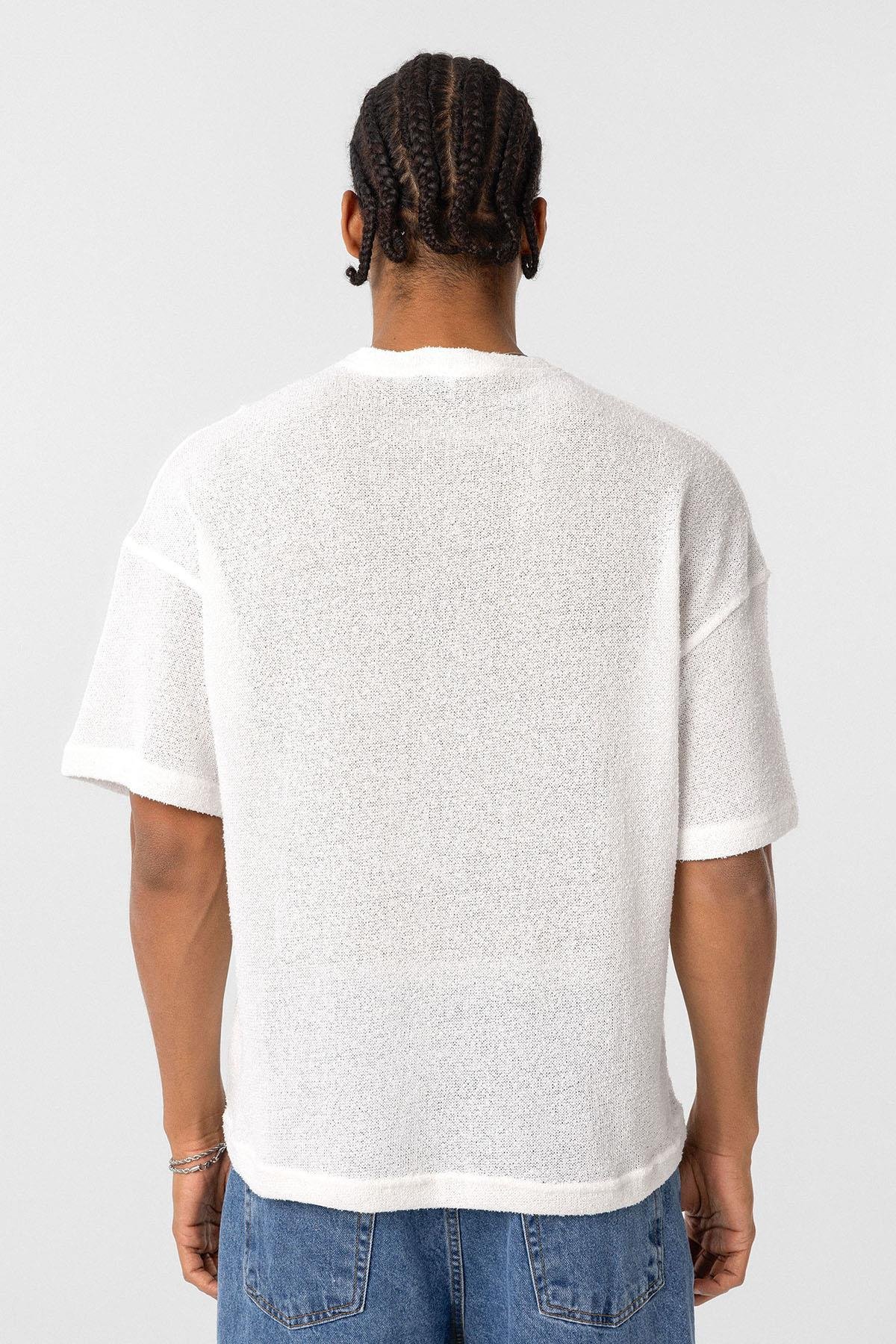 Basic Oversize Düğme Yaka Tişört Ekru