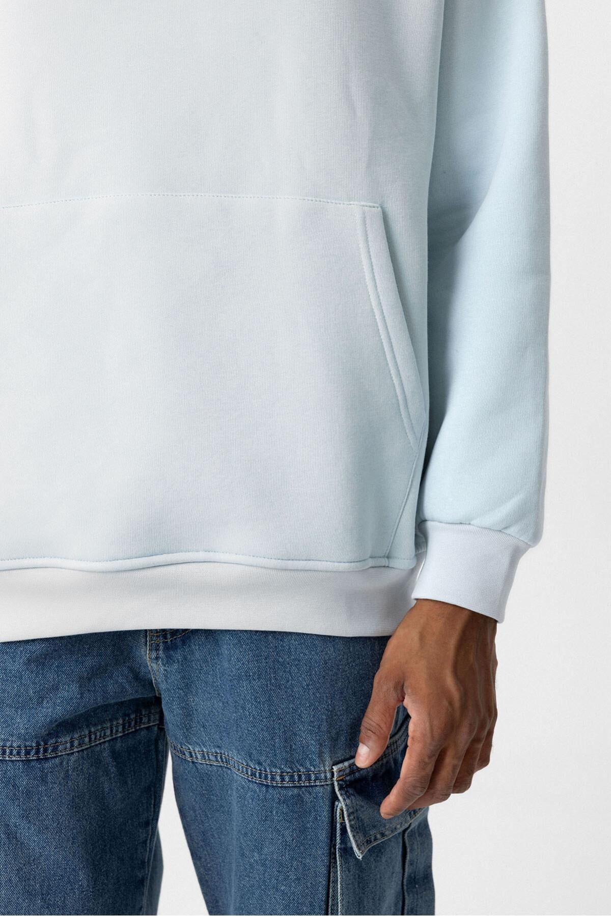 Basıc Oversize Kapüşonlu Cep Detaylı Sweatshirt Bebe Mavi