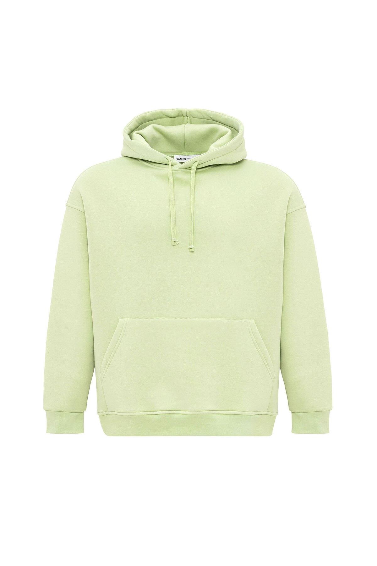 Basıc Oversize Kapüşonlu Cep Detaylı Sweatshirt Mint