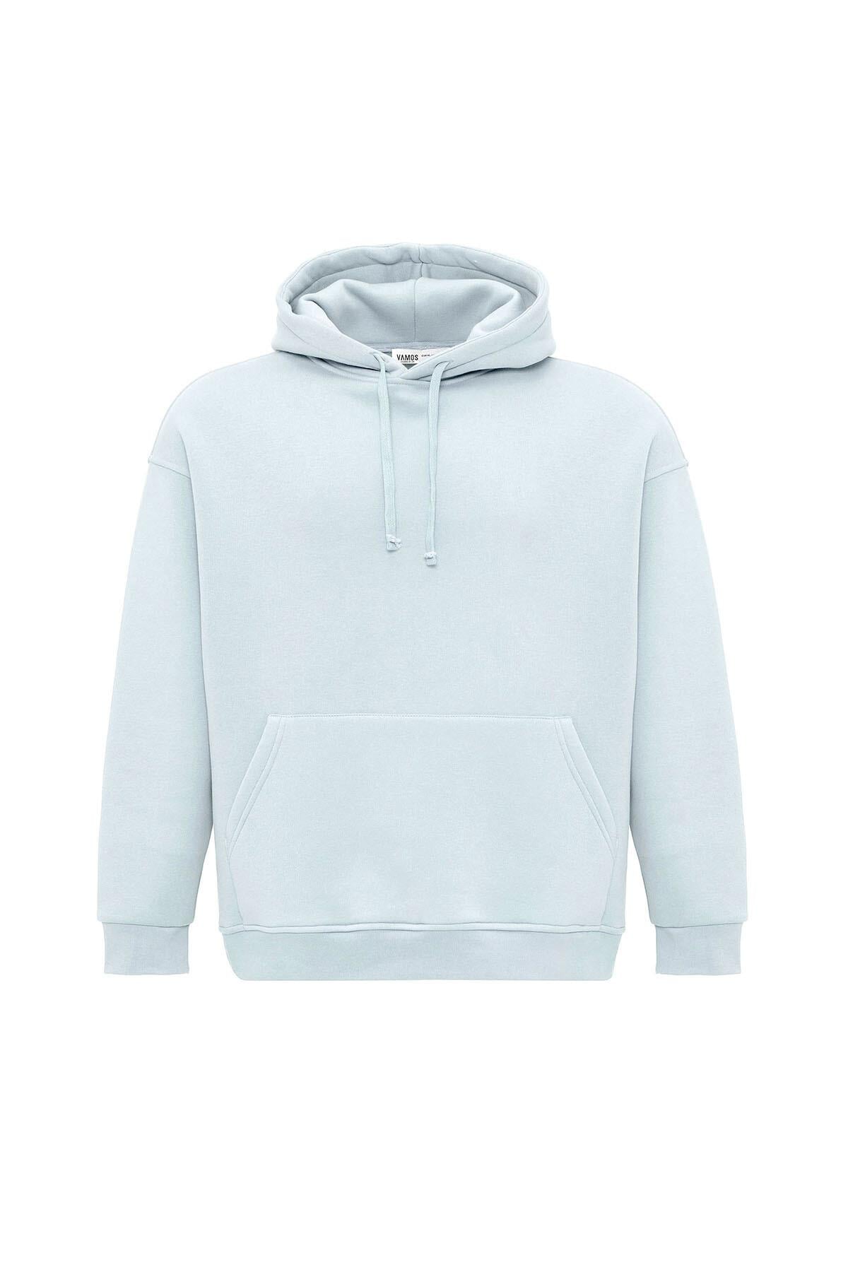 Basıc Oversize Kapüşonlu Cep Detaylı Sweatshirt Bebe Mavi